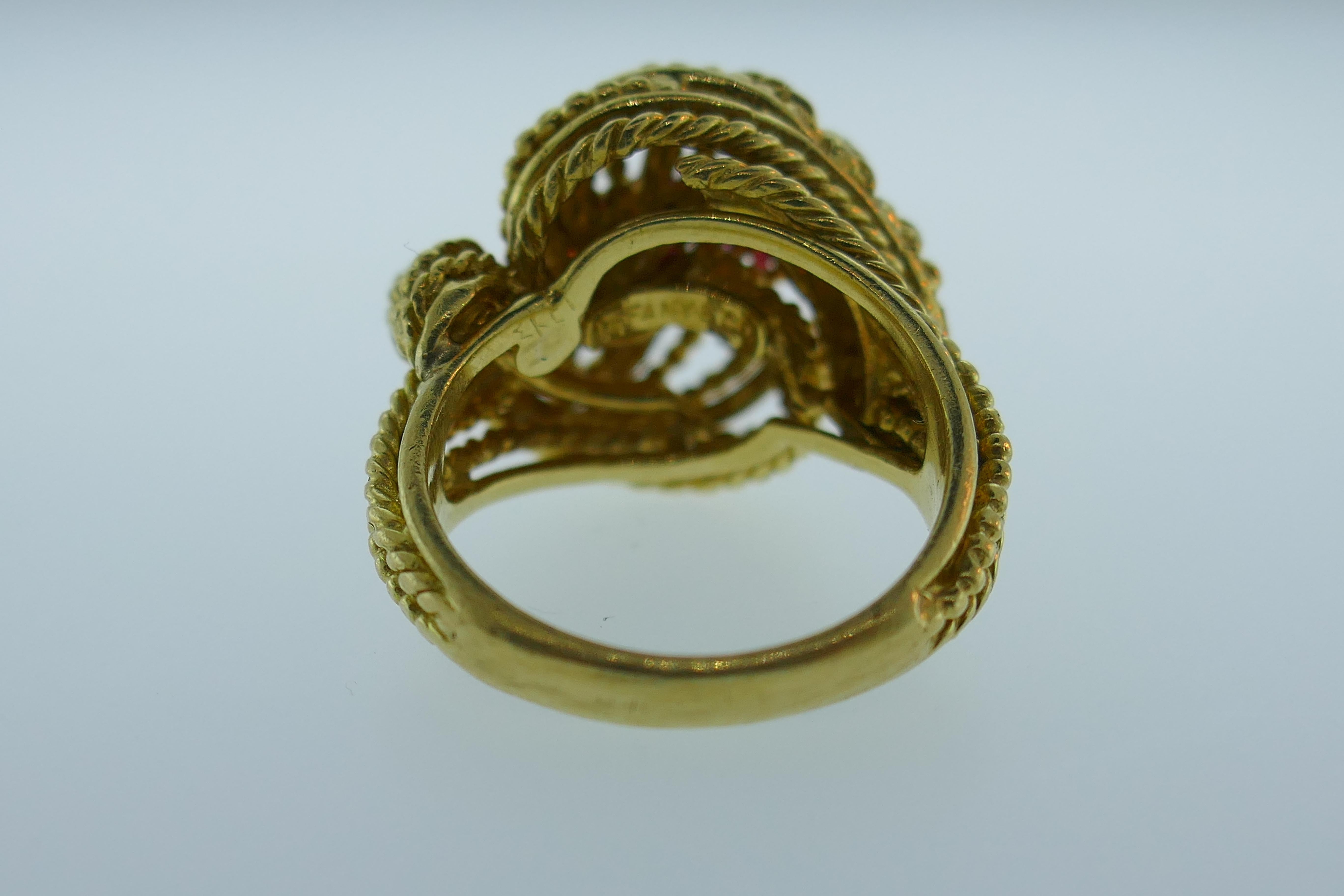 Tiffany & Co. Retro 18k Yellow Gold & Ruby Bombe Ring, Circa 1940s 1