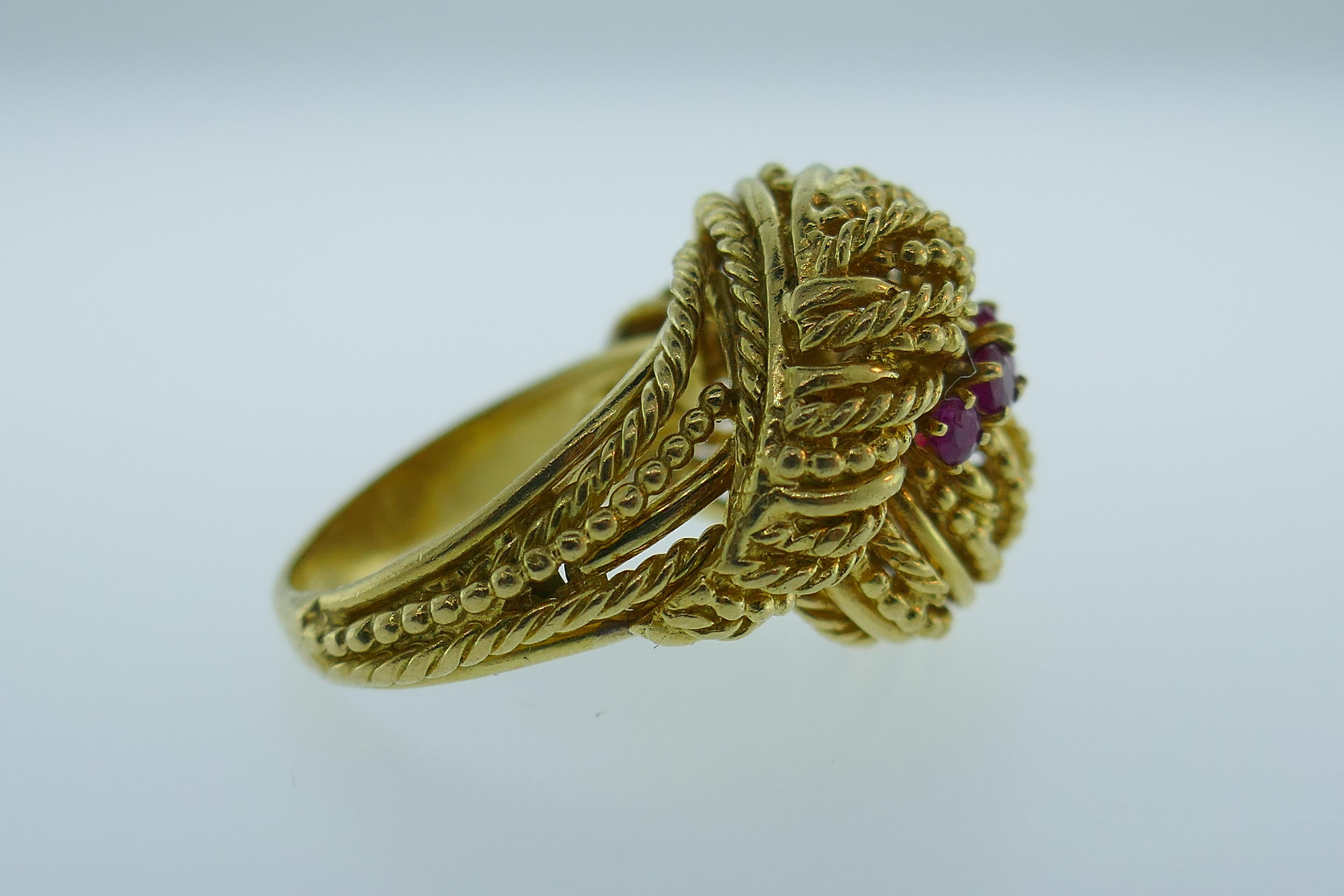 Tiffany & Co. Retro 18k Yellow Gold & Ruby Bombe Ring, Circa 1940s 2