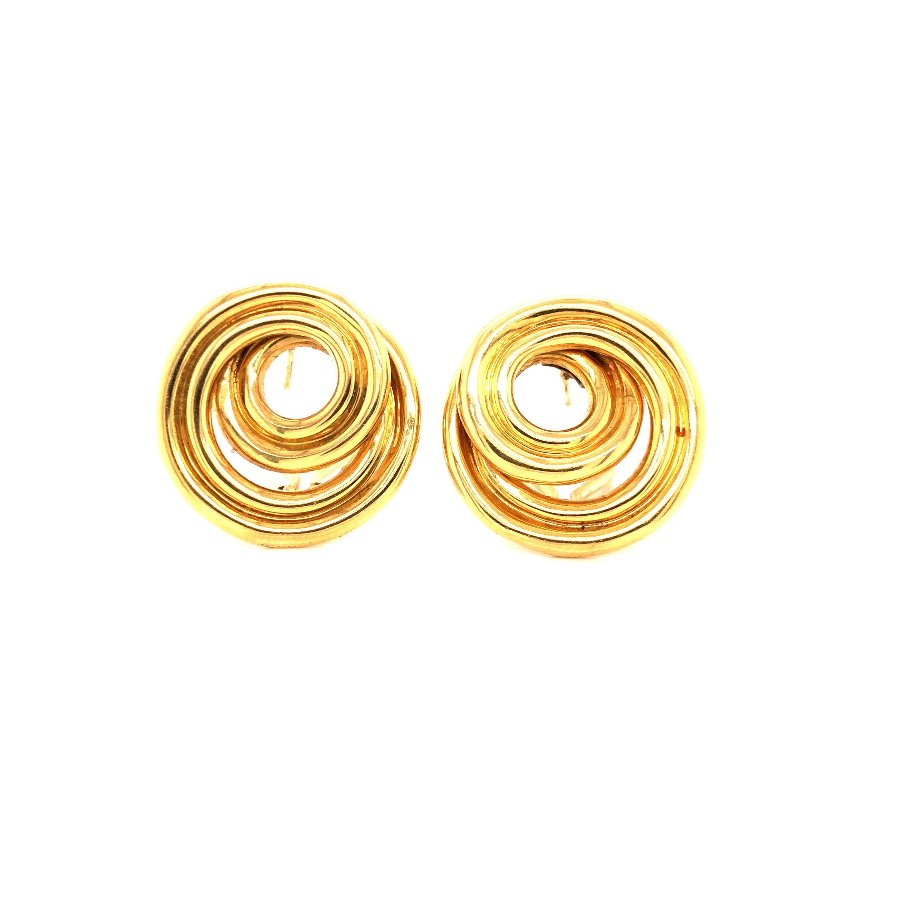 Tiffany & Co. Retro 18k Yellow Gold Swirling Circular Earrings In Excellent Condition In MIAMI, FL