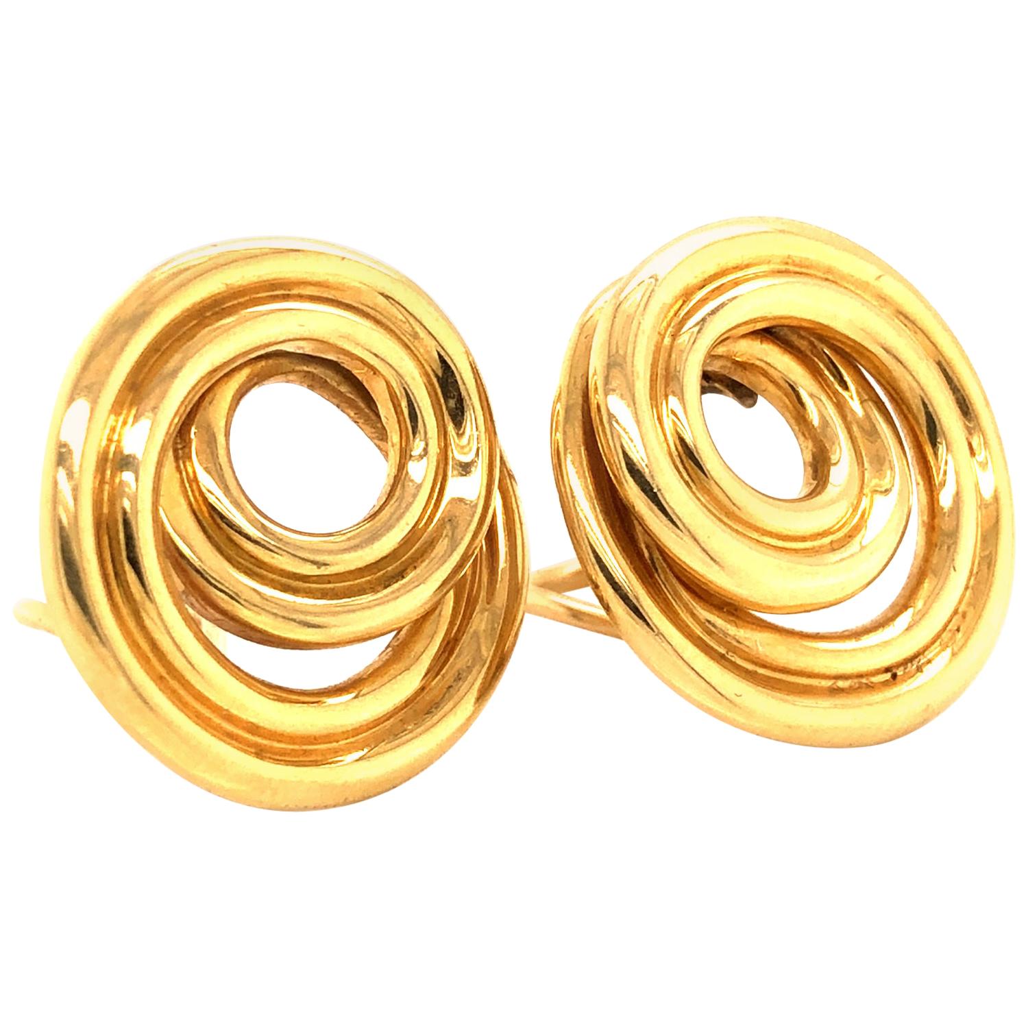 Tiffany & Co. Retro 18k Yellow Gold Swirling Circular Earrings