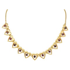 Tiffany & Co. Retro 1940's Garnet 14 Karat Yellow Gold Vintage Heart Necklace