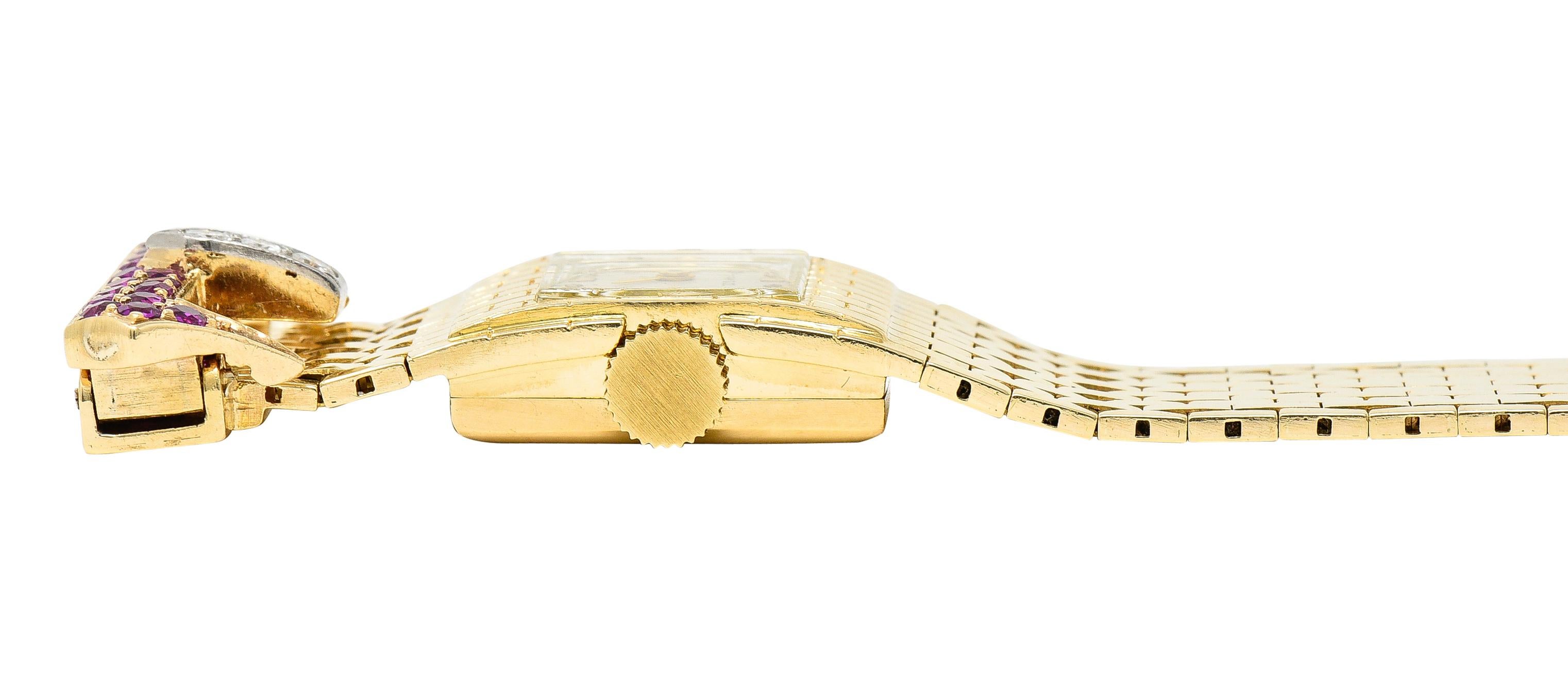 Tiffany & Co. Retro 1940's Ruby Diamond 14 Karat Gold Watch Buckle Bracelet 6