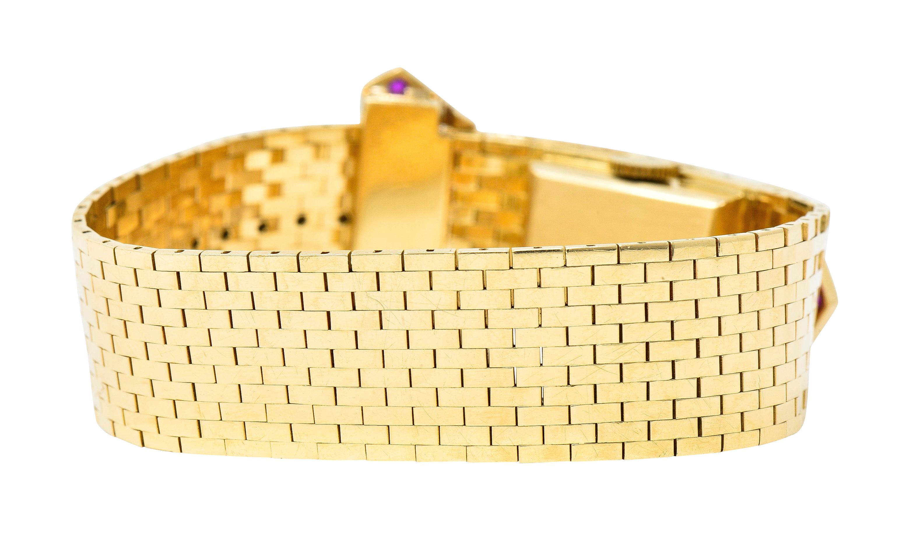 Tiffany & Co. Retro 1940's Ruby Diamond 14 Karat Gold Watch Buckle Bracelet 9