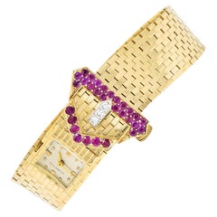 Tiffany & Co. Retro 1940's Ruby Diamond 14 Karat Gold Watch Buckle Bracelet