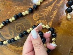 TIFFANY & CO. Retro 1950s 14k Yellow Gold & Onyx Bead Sautoir Necklace