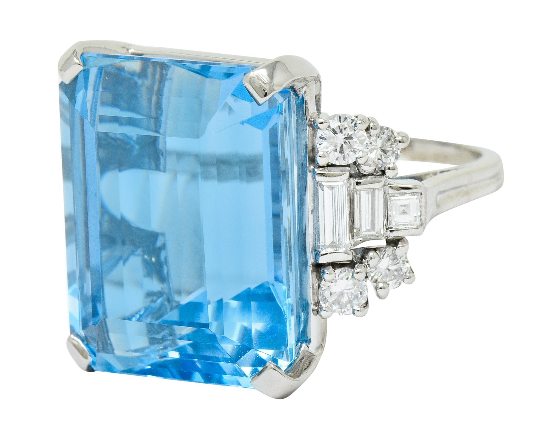 Emerald Cut Tiffany & Co. Retro 29.30 Carat Aquamarine Diamond Platinum Statement Ring