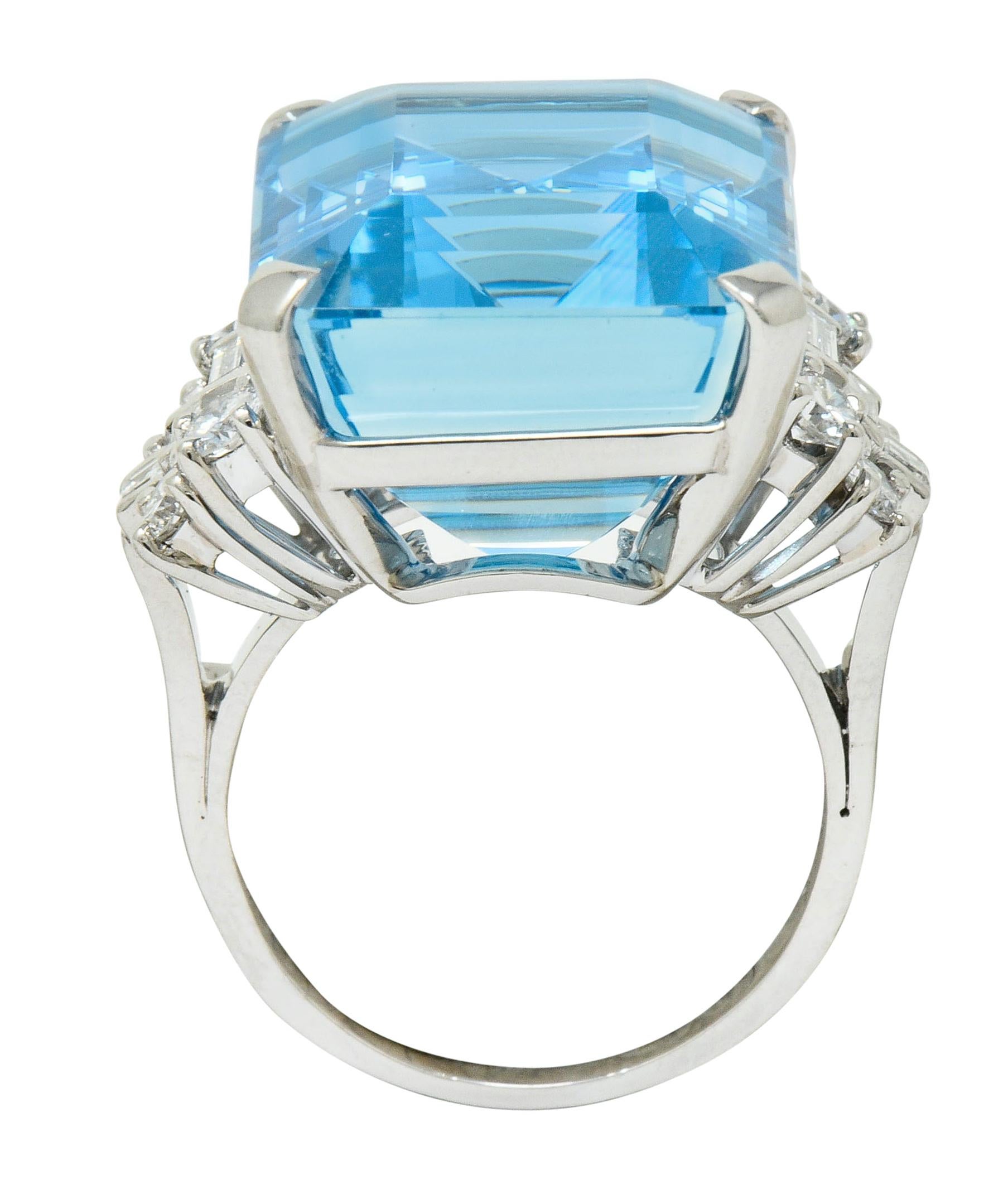 Tiffany & Co. Retro 29.30 Carat Aquamarine Diamond Platinum Statement Ring 1
