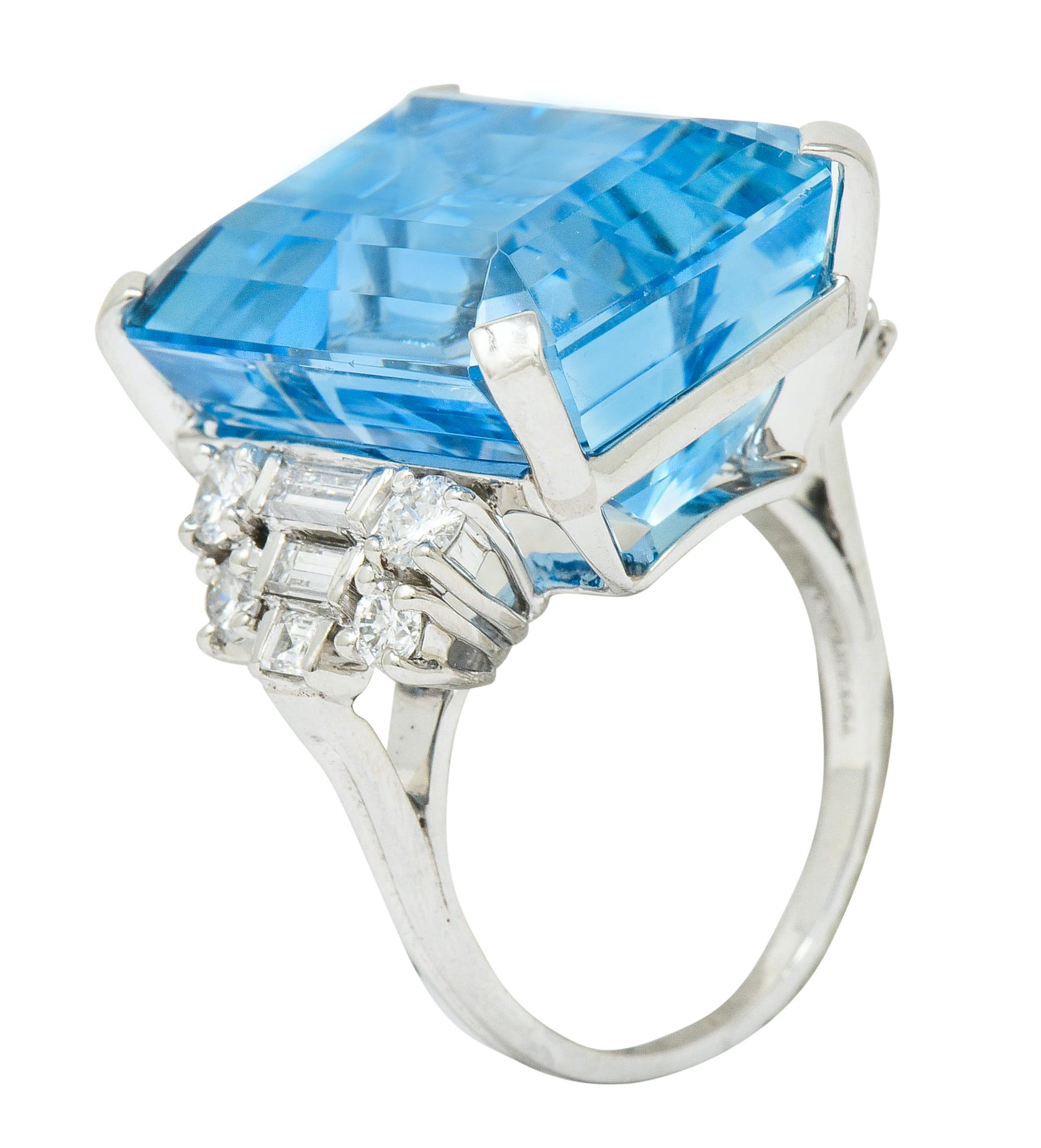 Tiffany & Co. Retro 29.30 Carat Aquamarine Diamond Platinum Statement Ring 2
