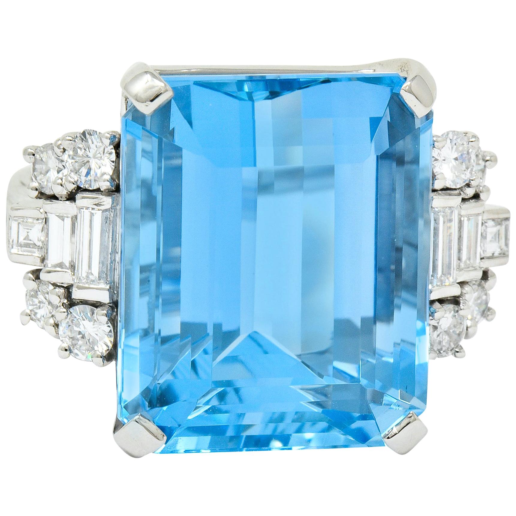 Tiffany & Co. Retro 29.30 Carat Aquamarine Diamond Platinum Statement Ring