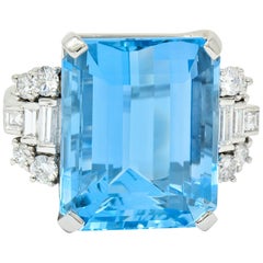 Tiffany & Co. Retro 29.30 Carat Aquamarine Diamond Platinum Statement Ring