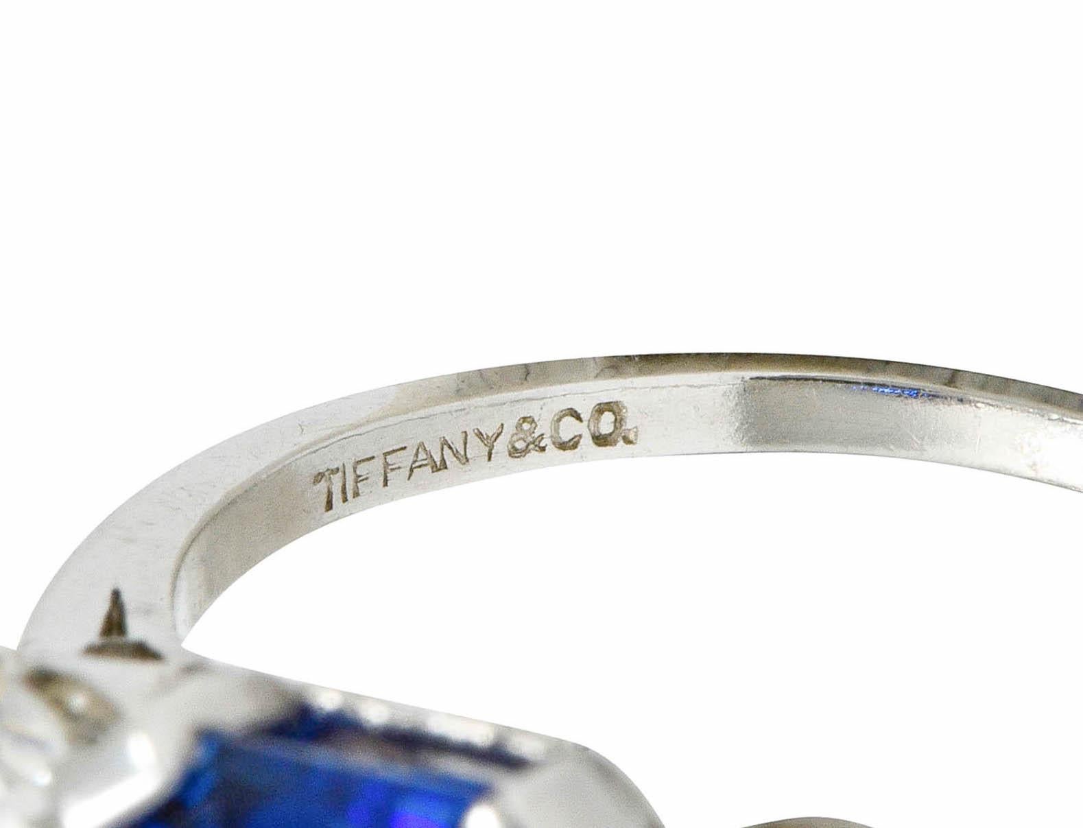 Tiffany & Co. Retro 3.53 CTW No Heat Ceylon Sapphire Diamond Platinum Ring 3