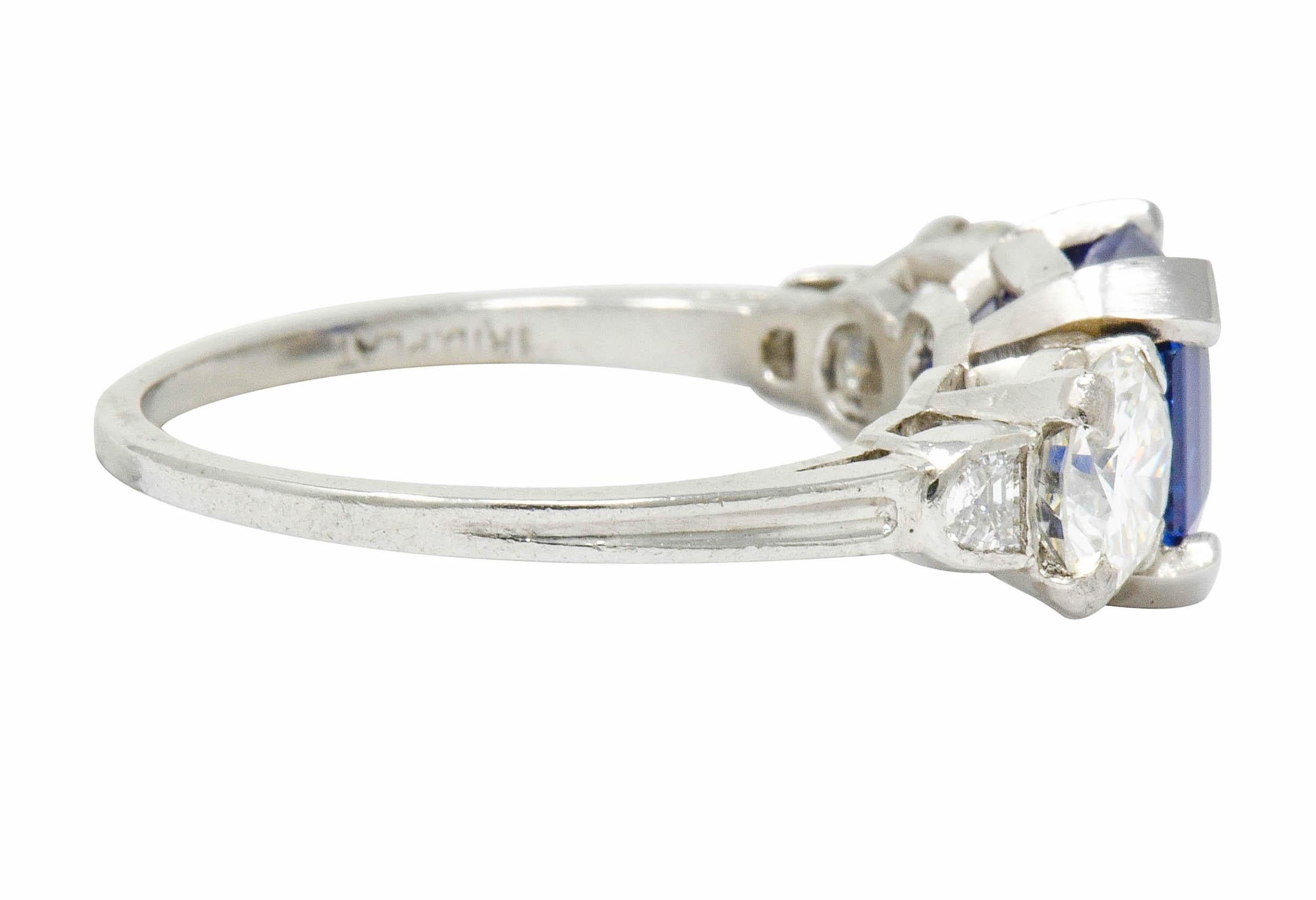 Tiffany & Co. Retro 3.53 CTW No Heat Ceylon Sapphire Diamond Platinum Ring In Excellent Condition In Philadelphia, PA