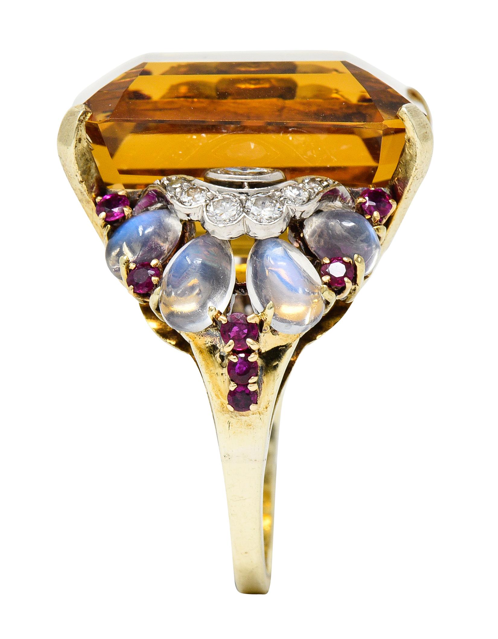 Tiffany & Co. Retro 39.97 Carat Citrine Diamond Ruby Platinum 14 Karat Gold Ring For Sale 3