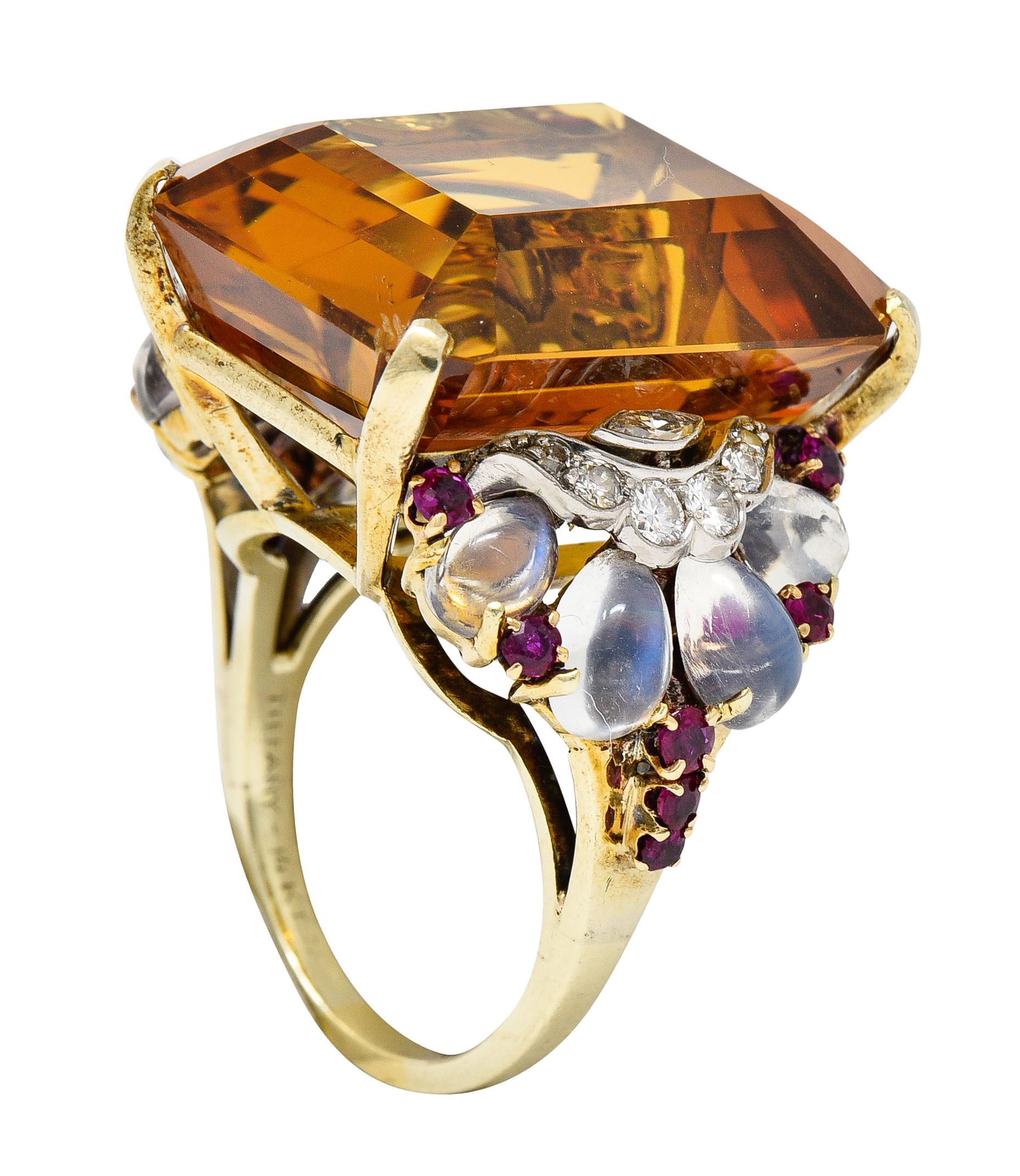 Tiffany & Co. Retro 39.97 Carat Citrine Diamond Ruby Platinum 14 Karat Gold Ring For Sale 5