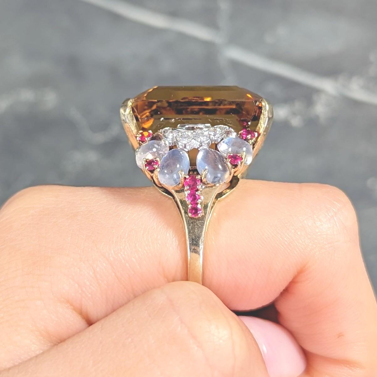 Tiffany & Co. Retro 39.97 Carat Citrine Diamond Ruby Platinum 14 Karat Gold Ring For Sale 7