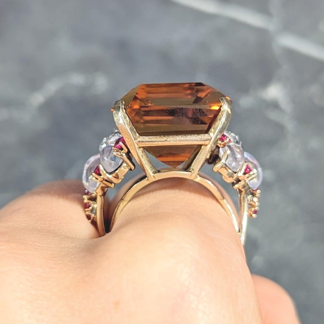 Tiffany & Co. Retro 39.97 Carat Citrine Diamond Ruby Platinum 14 Karat Gold Ring For Sale 8