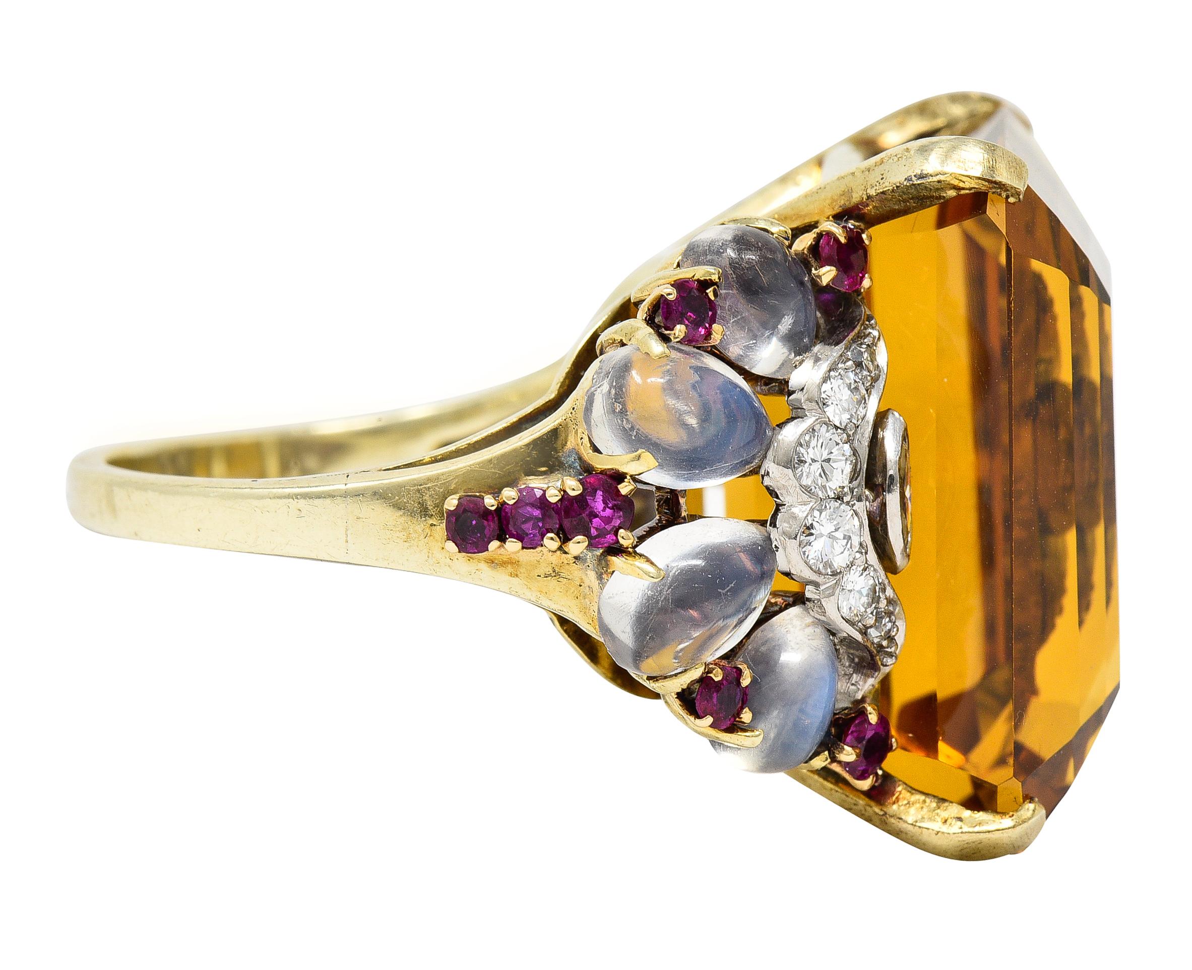 Tiffany & Co. Retro 39,97 Karat Citrin Diamant Rubin Platin 14 Karat Gold Ring (Smaragdschliff) im Angebot