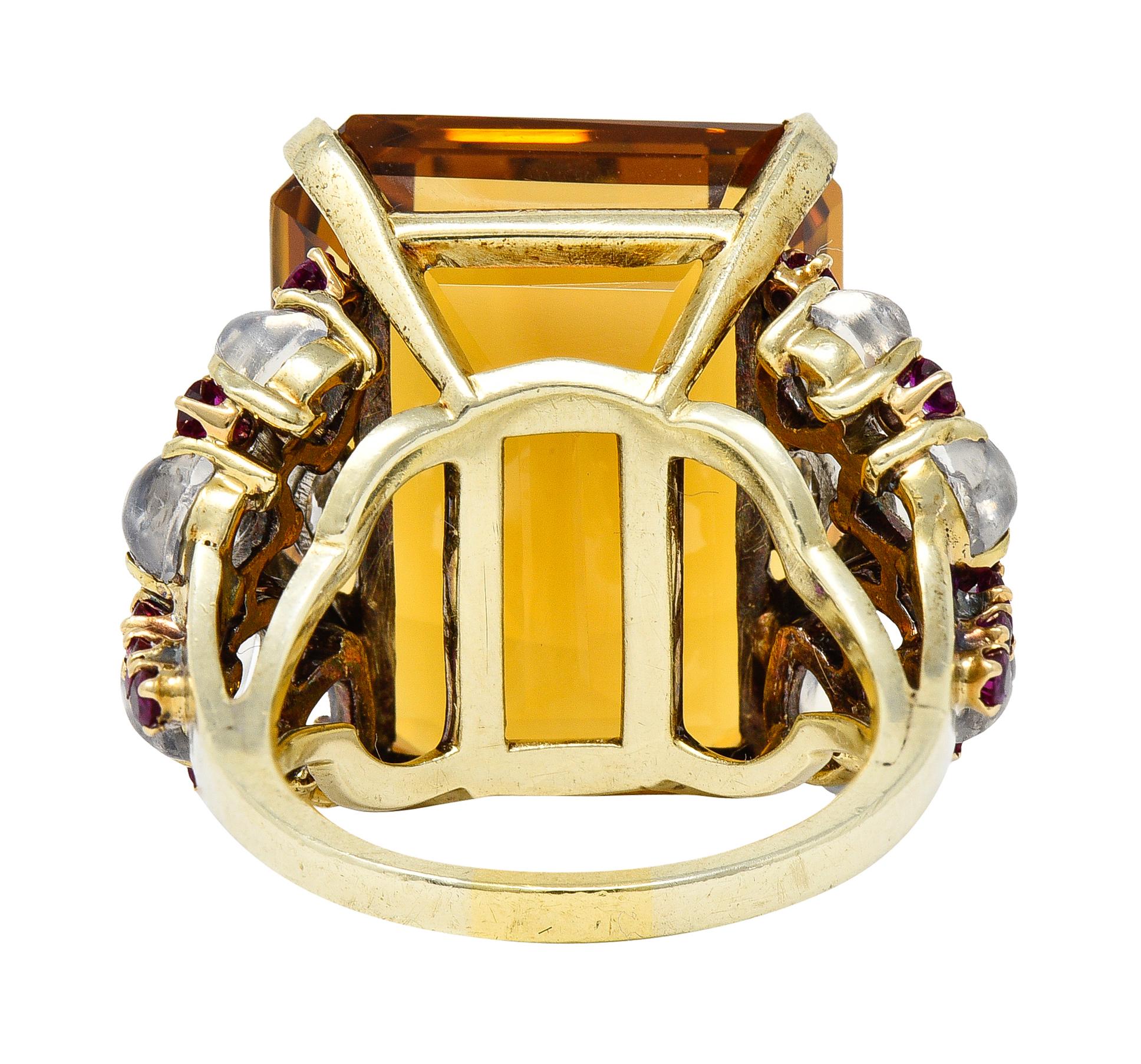 Tiffany & Co. Retro 39,97 Karat Citrin Diamant Rubin Platin 14 Karat Gold Ring im Zustand „Hervorragend“ im Angebot in Philadelphia, PA
