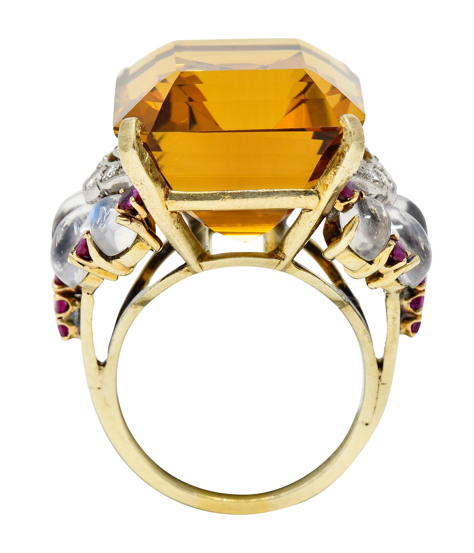 Tiffany & Co. Retro 39.97 Carat Citrine Diamond Ruby Platinum 14 Karat Gold Ring For Sale 2
