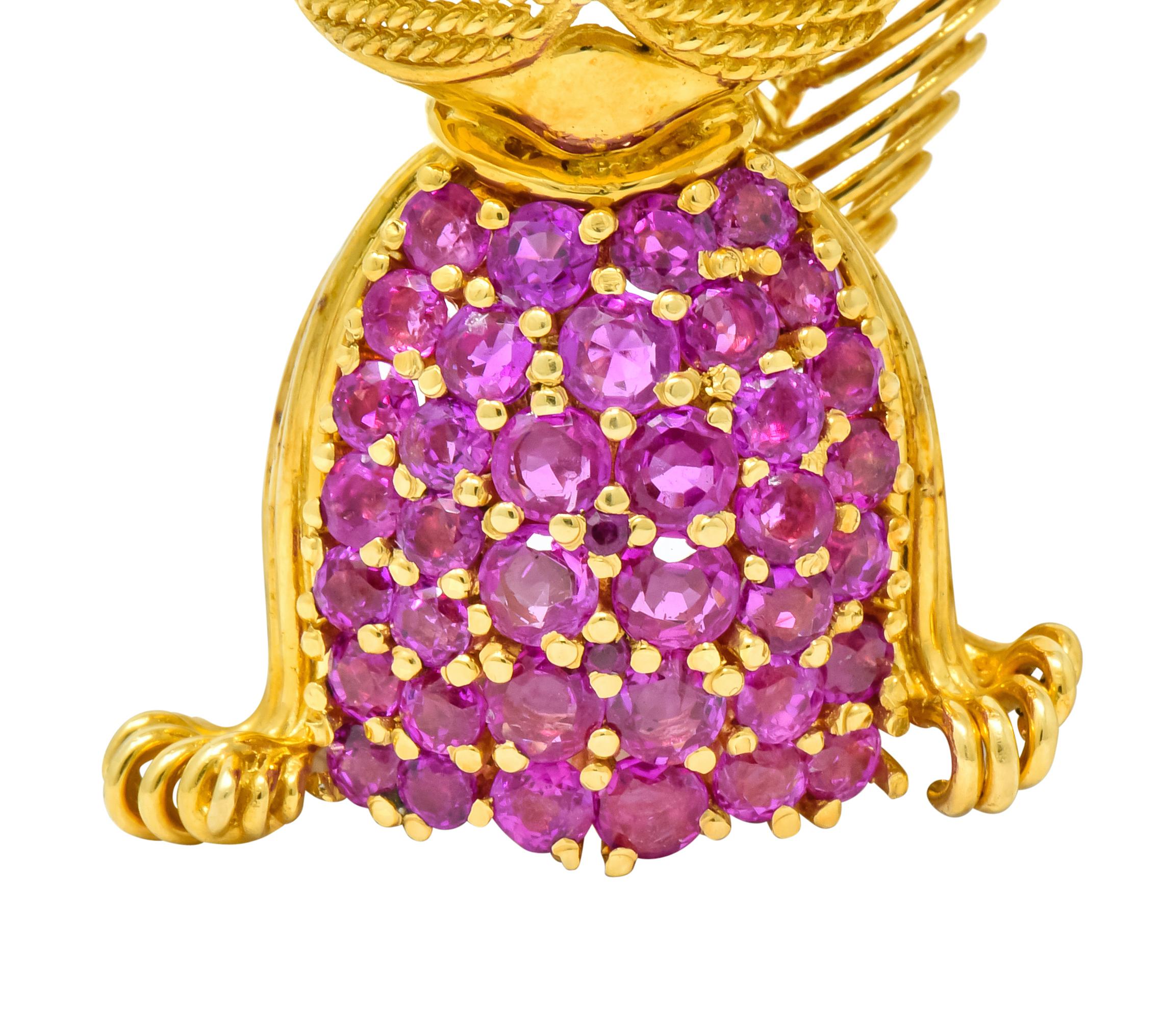 Women's or Men's Tiffany & Co. Retro 5.45 Carat Ruby Emerald 18 Karat Gold Winking Cat Brooch