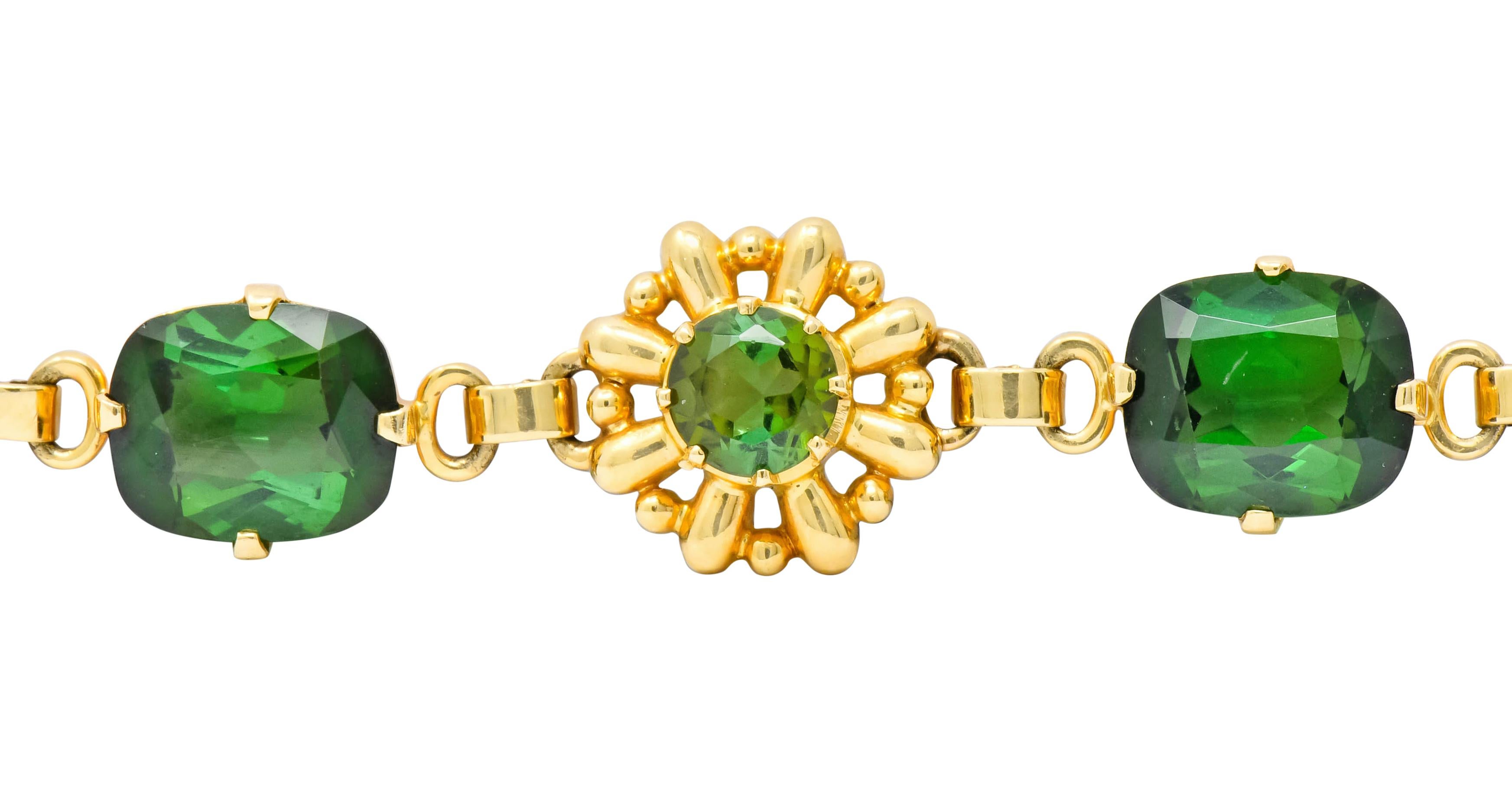 Tiffany & Co. Retro 60.00 Carat Tourmaline 14 Karat Gold Floral Link Bracelet 6