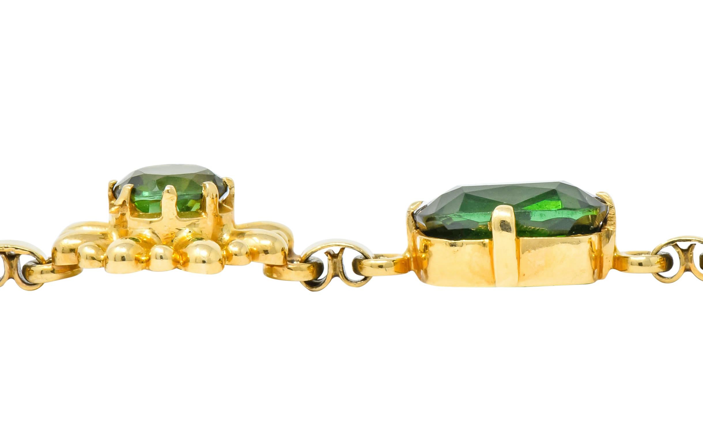 Tiffany & Co. Retro 60.00 Carat Tourmaline 14 Karat Gold Floral Link Bracelet 10