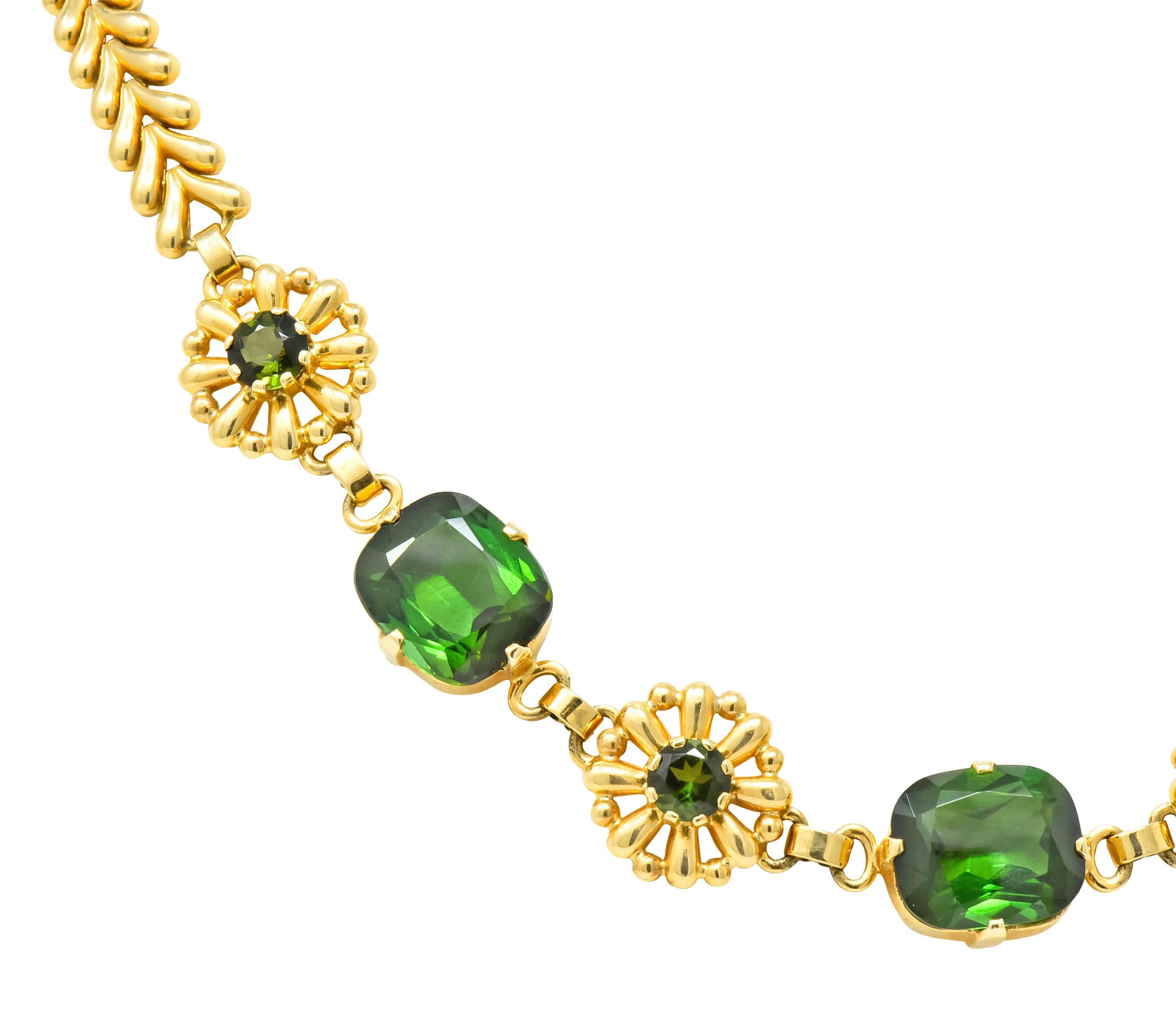 Women's or Men's Tiffany & Co. Retro 60.00 Carat Tourmaline 14 Karat Gold Floral Link Bracelet