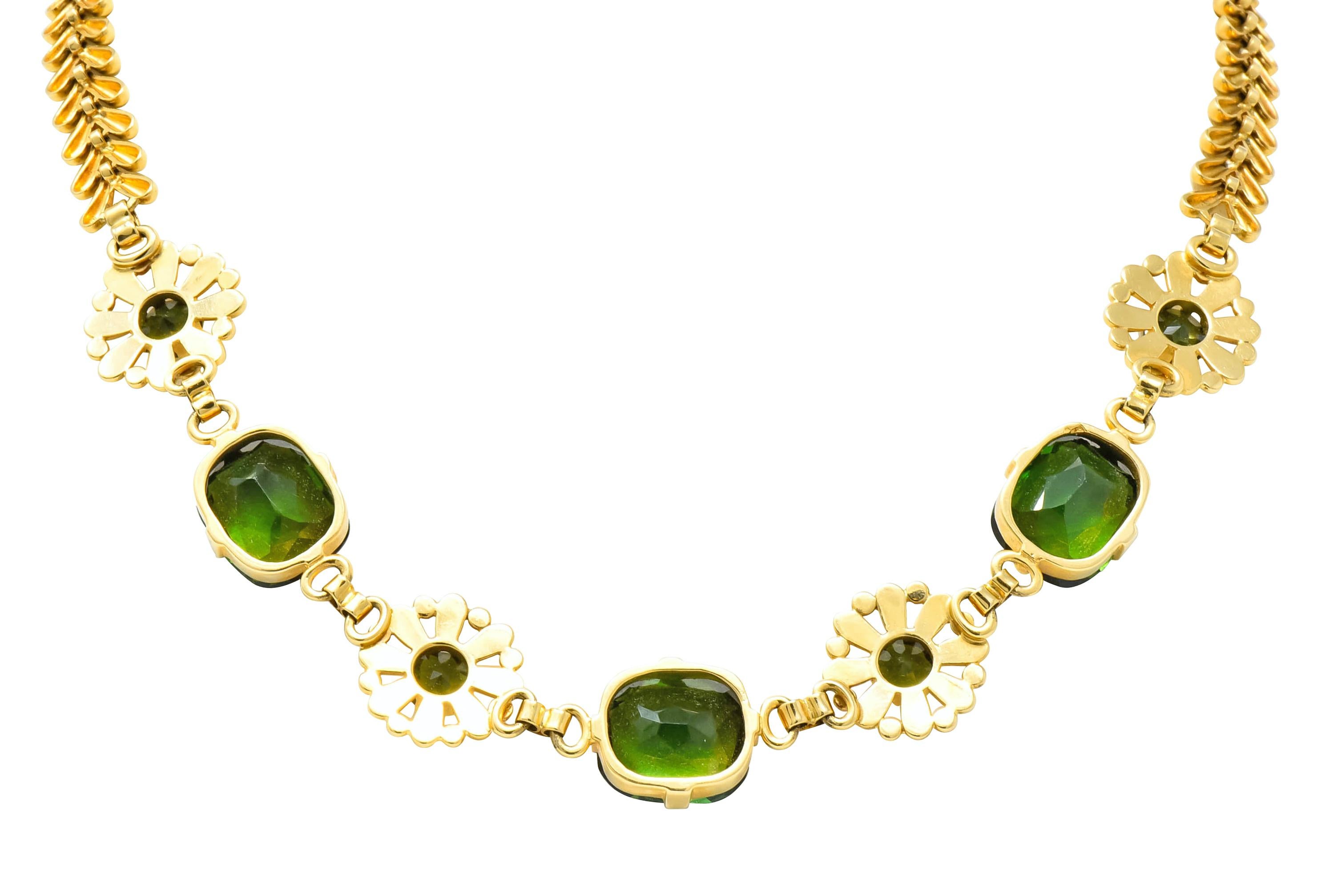 Tiffany & Co. Retro 60.00 Carat Tourmaline 14 Karat Gold Floral Link Bracelet 3