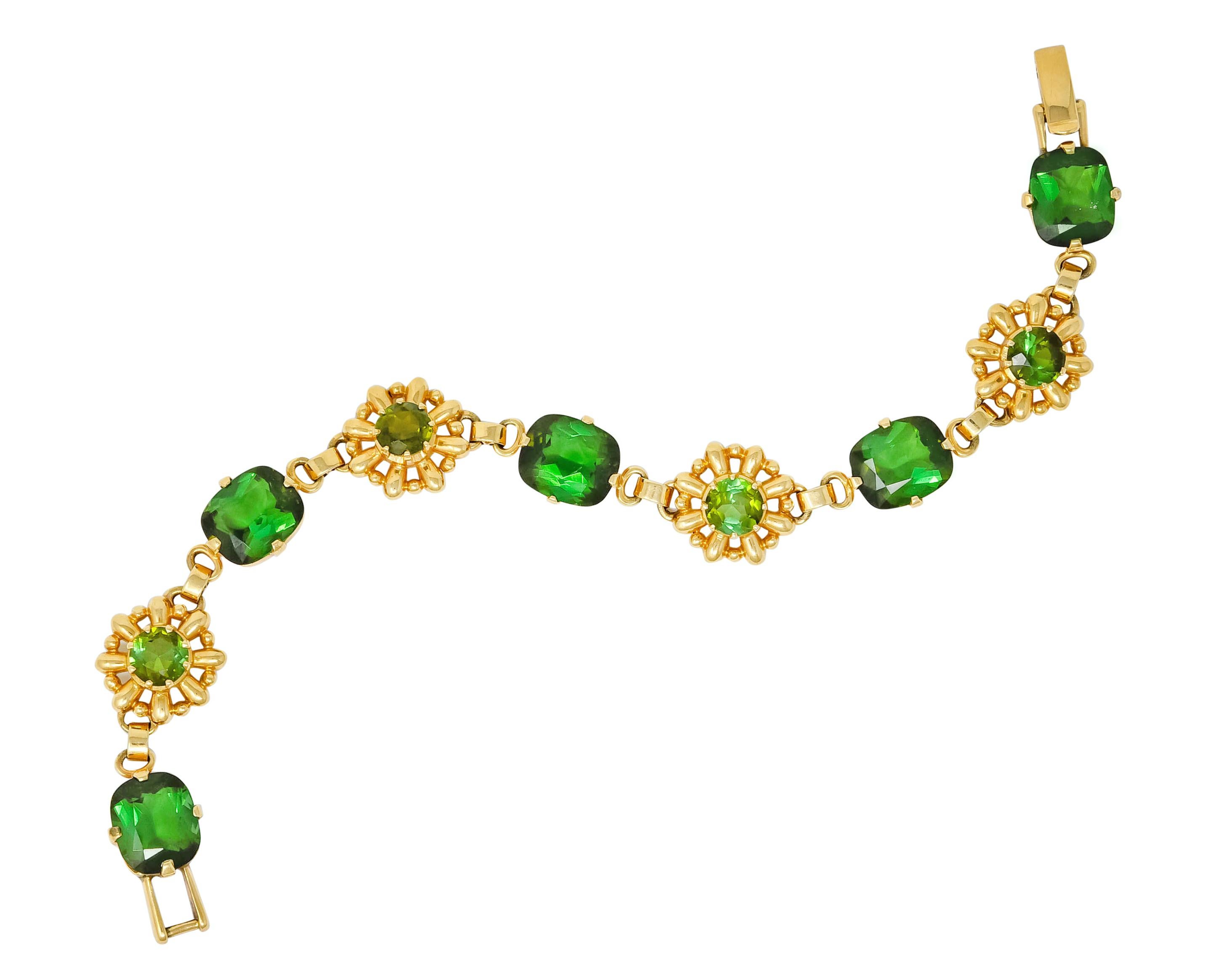 Tiffany & Co. Retro 60.00 Carat Tourmaline 14 Karat Gold Floral Link Bracelet 4