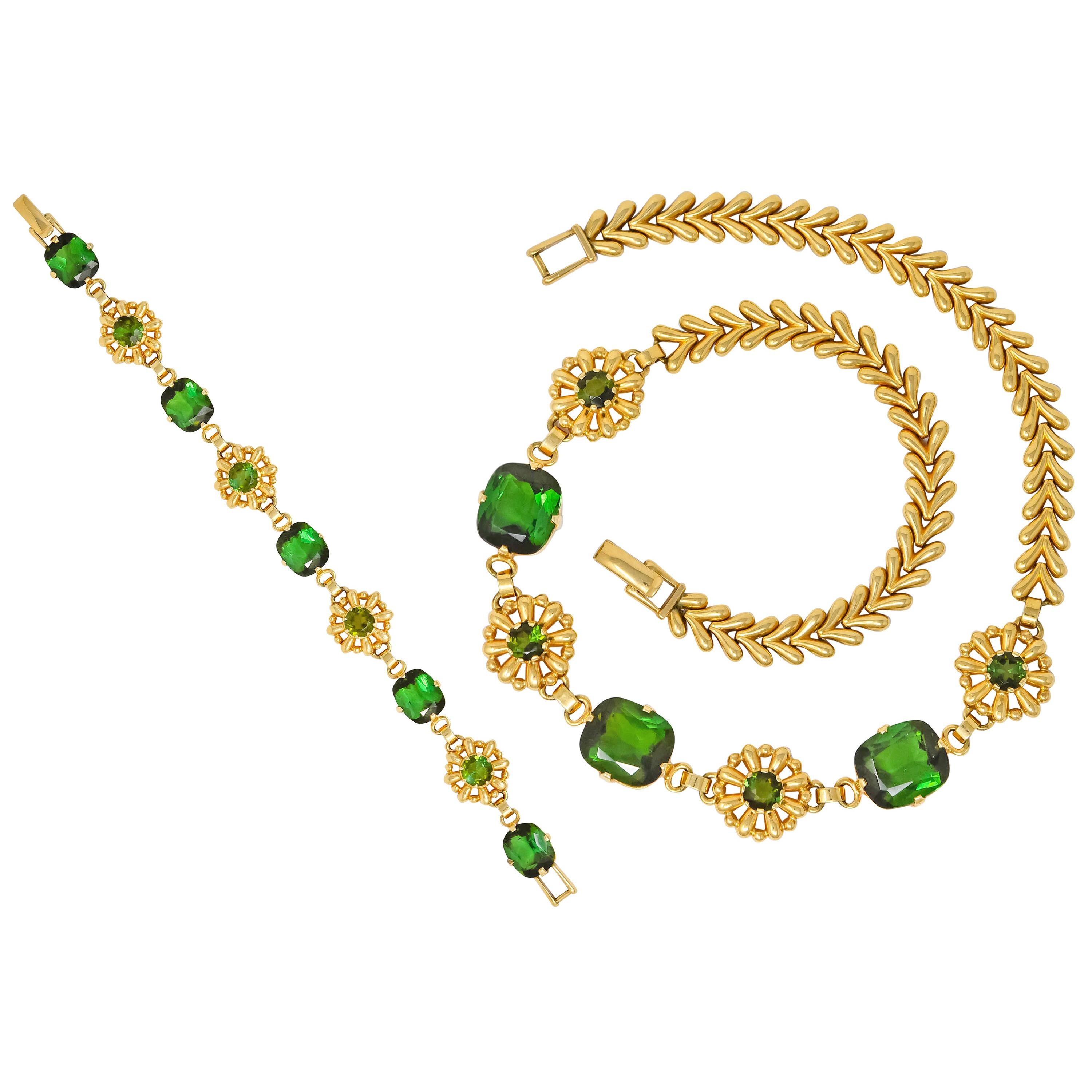 Tiffany & Co. Retro 60.00 Carat Tourmaline 14 Karat Gold Floral Link Bracelet