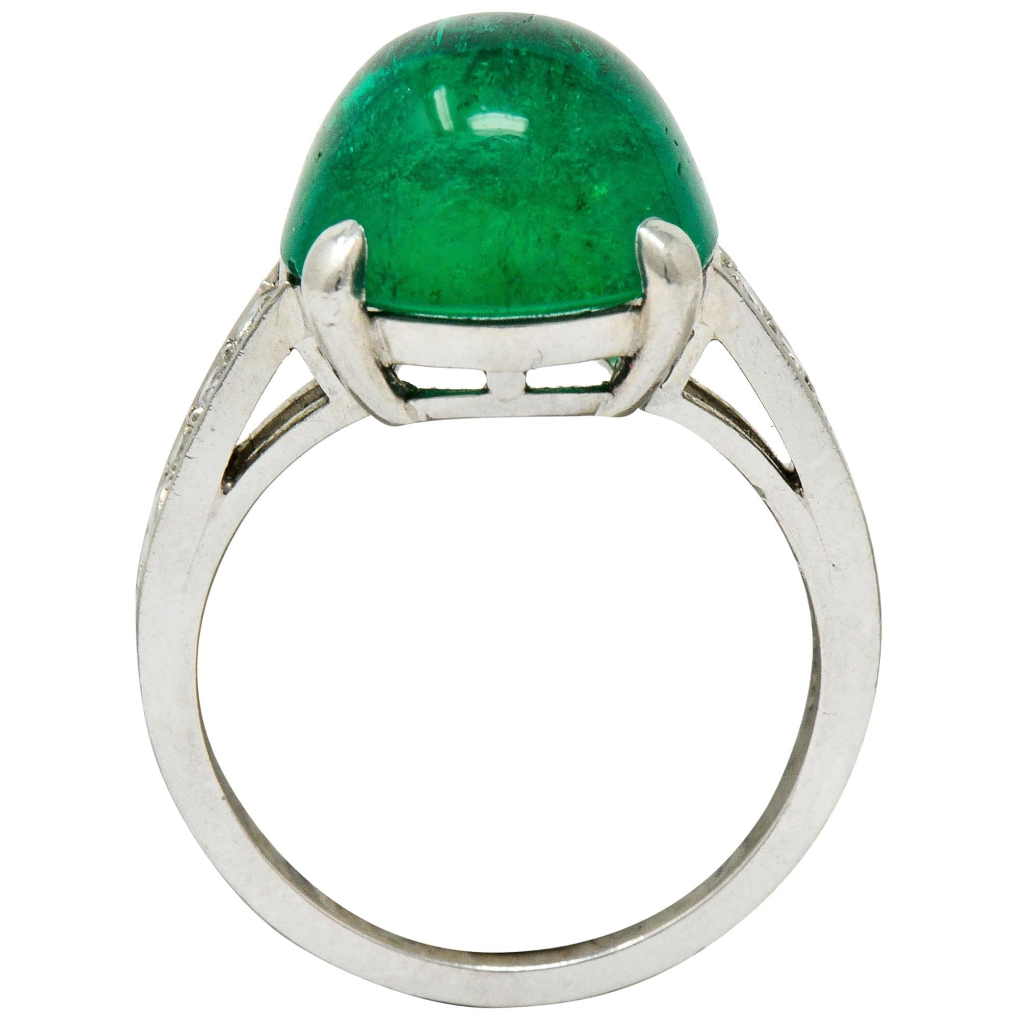 Tiffany & Co. Retro 7.15 Carat Colombian Emerald Diamond Platinum Statement Ring