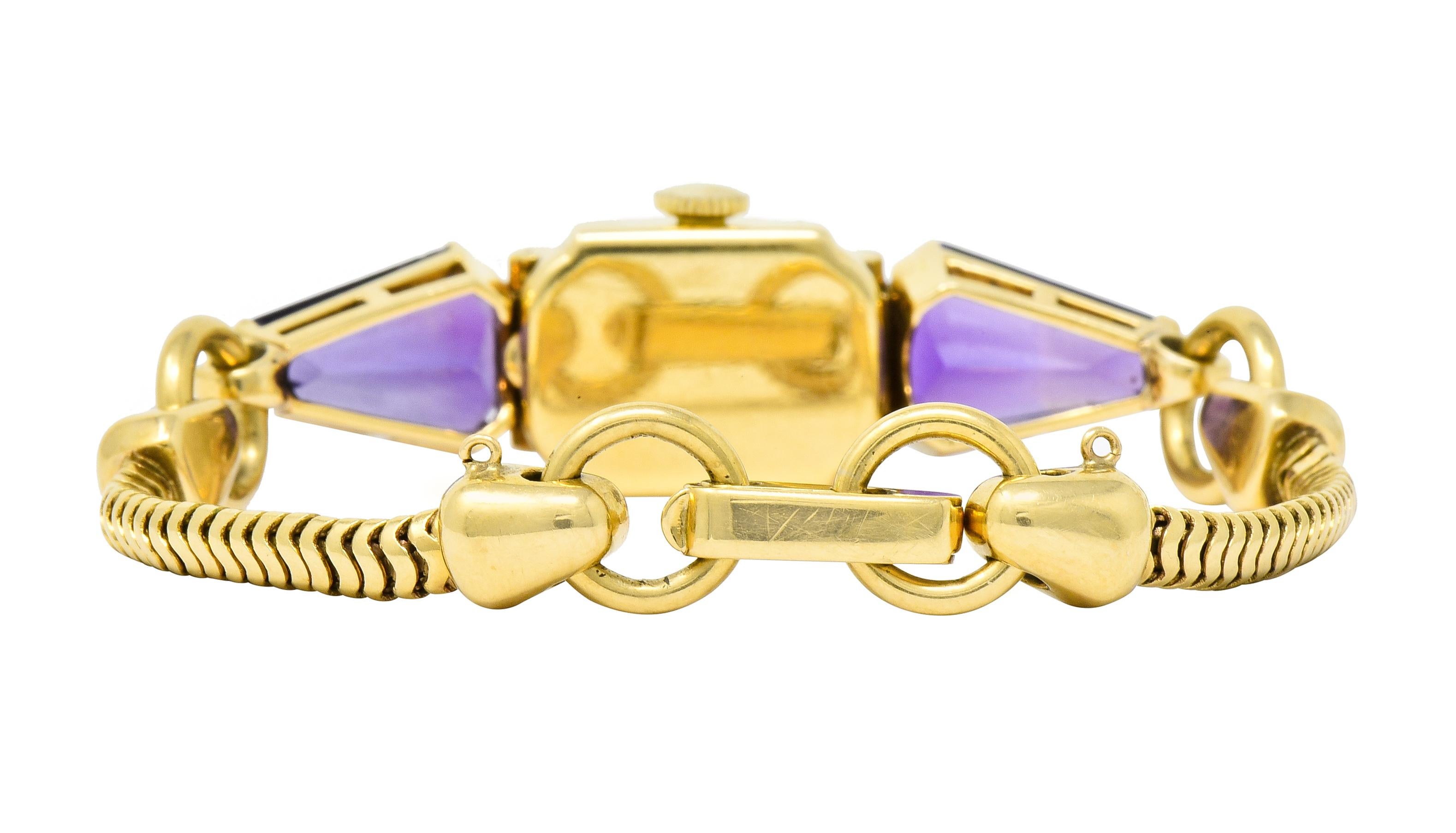 Tiffany & Co. Retro Amethyst Diamond 14 Karat Gold Watch Bracelet 7