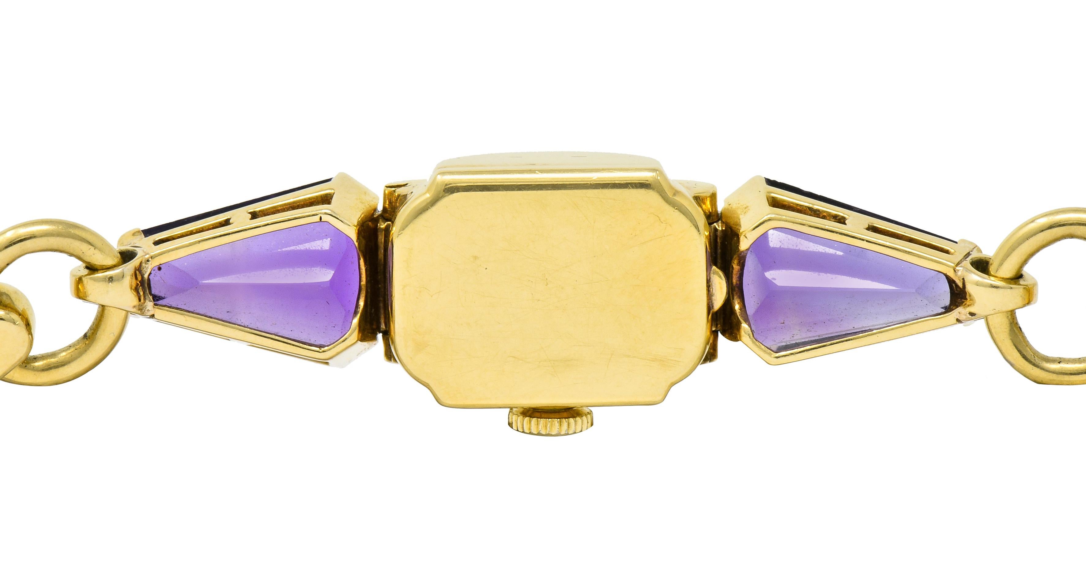 Tiffany & Co. Retro Amethyst Diamond 14 Karat Gold Watch Bracelet 4