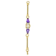 Tiffany & Co. Vintage Amethyst Diamond 14 Karat Gold Watch Bracelet