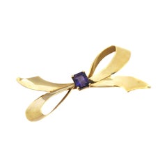 Tiffany & Co. Retro Amethyst Gold Bow Brooch