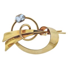 Tiffany & Co Retro Aquamarine Gold Brooch