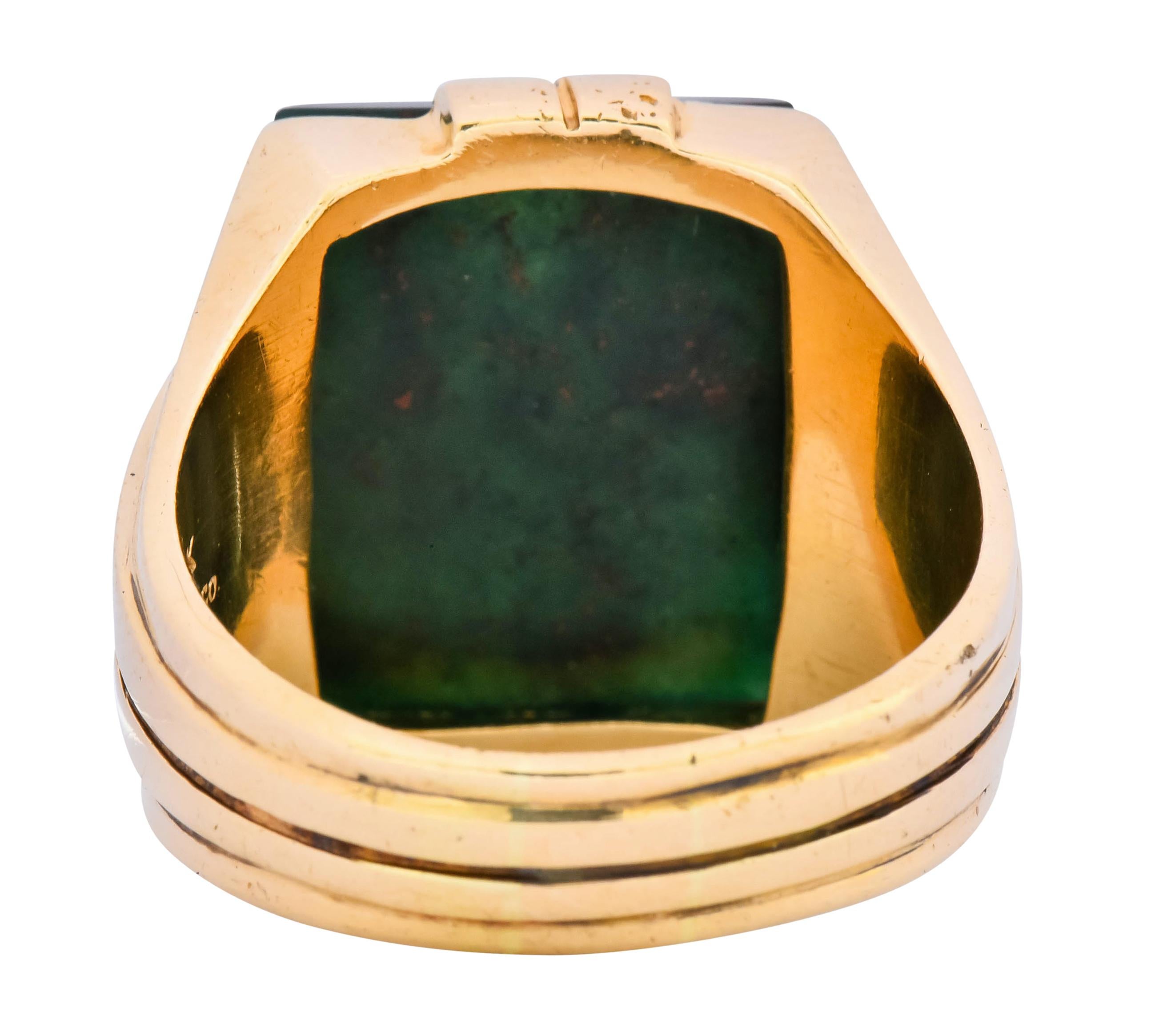 Tiffany & Co. Retro Bloodstone 14 Karat Yellow Gold Unisex Signet Ring In Excellent Condition In Philadelphia, PA