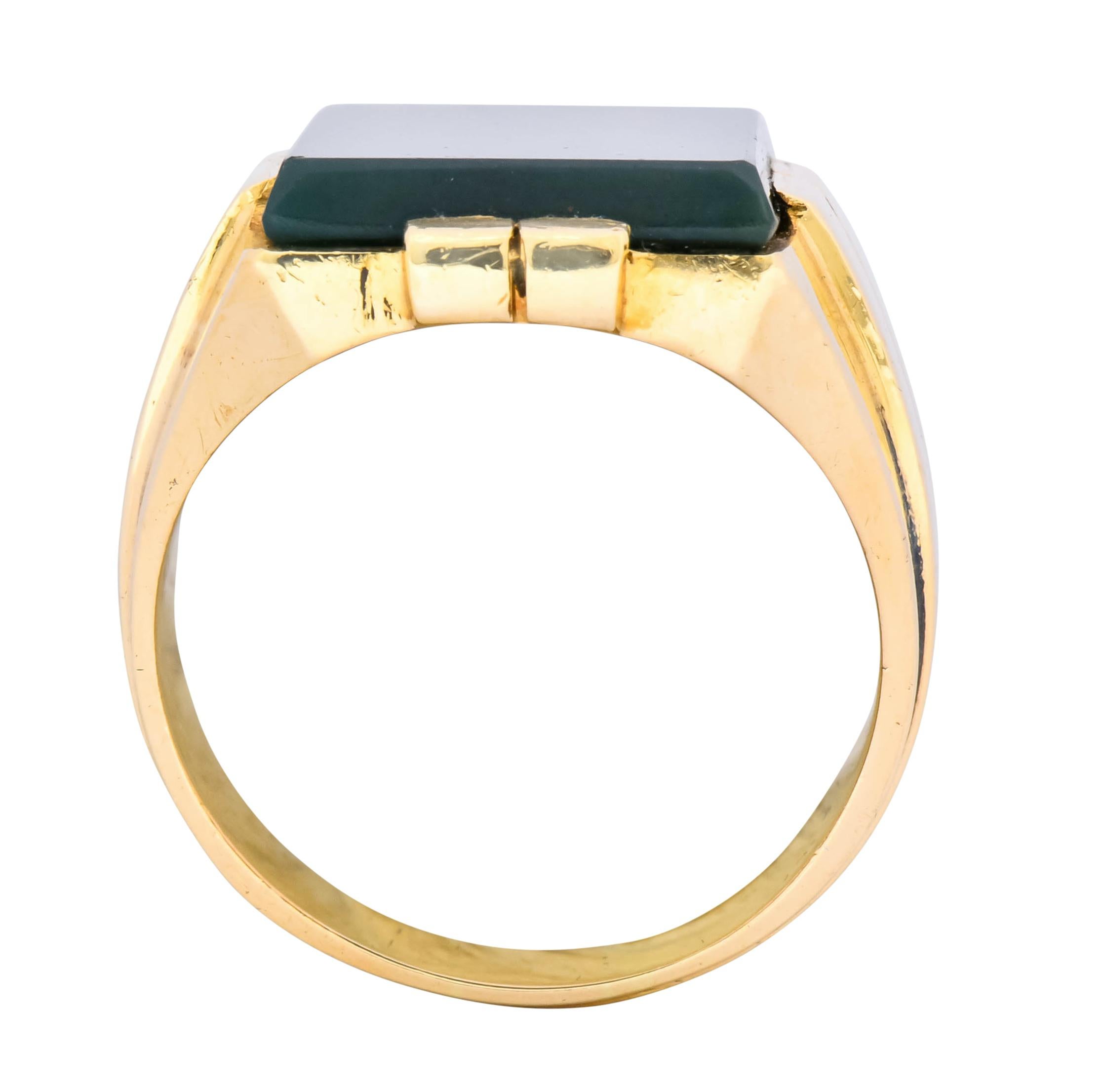 Tiffany & Co. Retro Bloodstone 14 Karat Yellow Gold Unisex Signet Ring 3