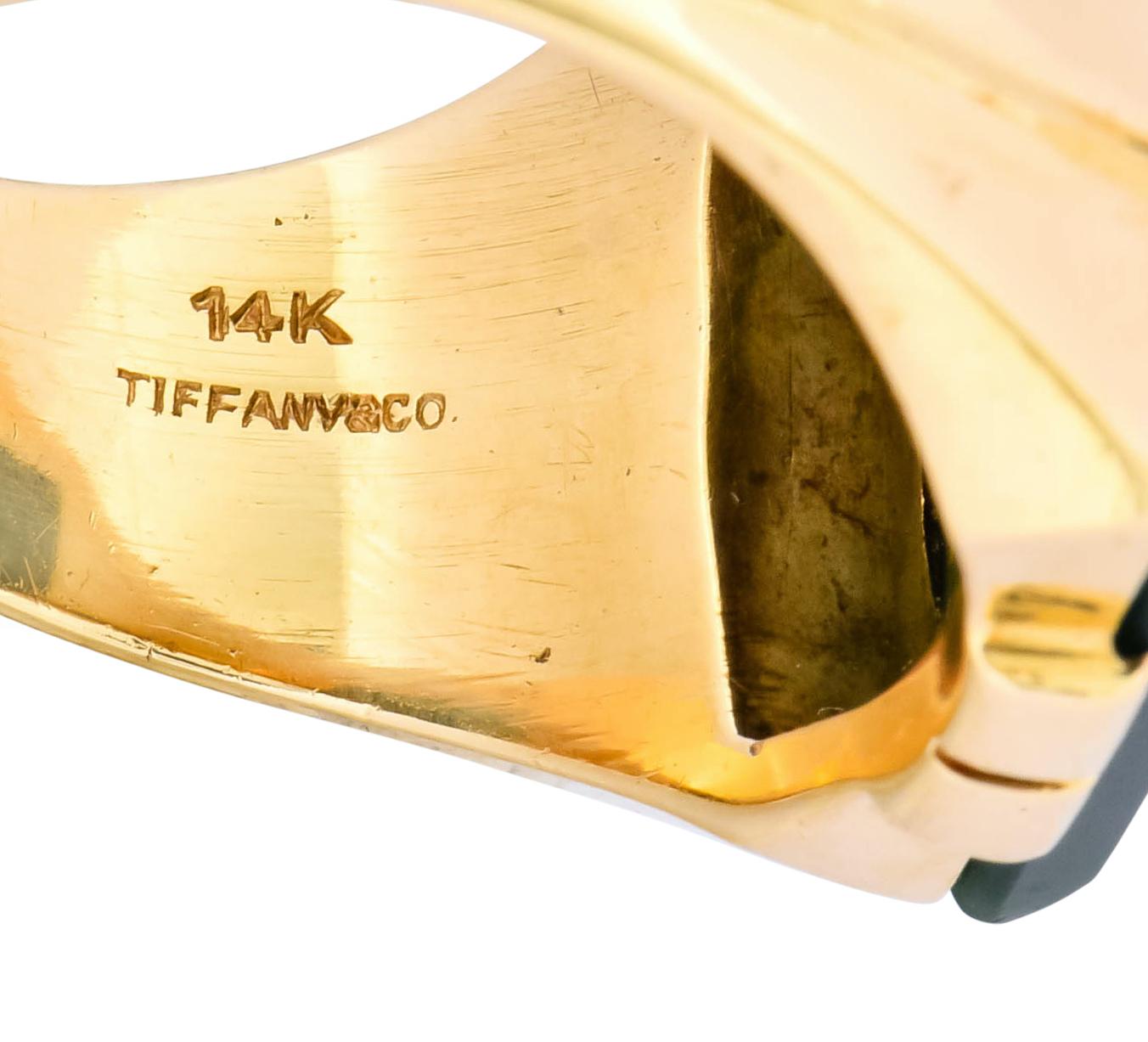 Tiffany & Co. Retro Bloodstone 14 Karat Yellow Gold Unisex Signet Ring 4