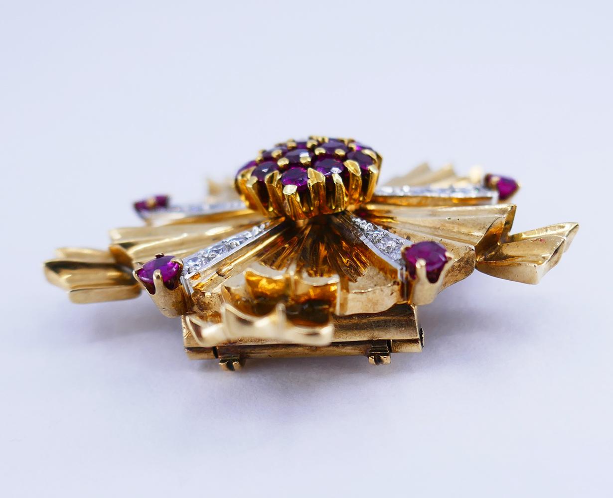 Tiffany & Co. Retro Brooch Pendant 14k Gold Ruby Diamond Pin Estate Jewelry 1