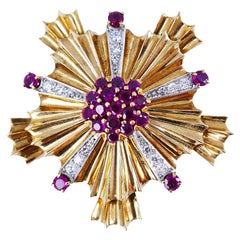 Tiffany & Co. Retro-Brosche/Anhänger 14k Gold Rubin Diamant Pin Nachlassschmuck