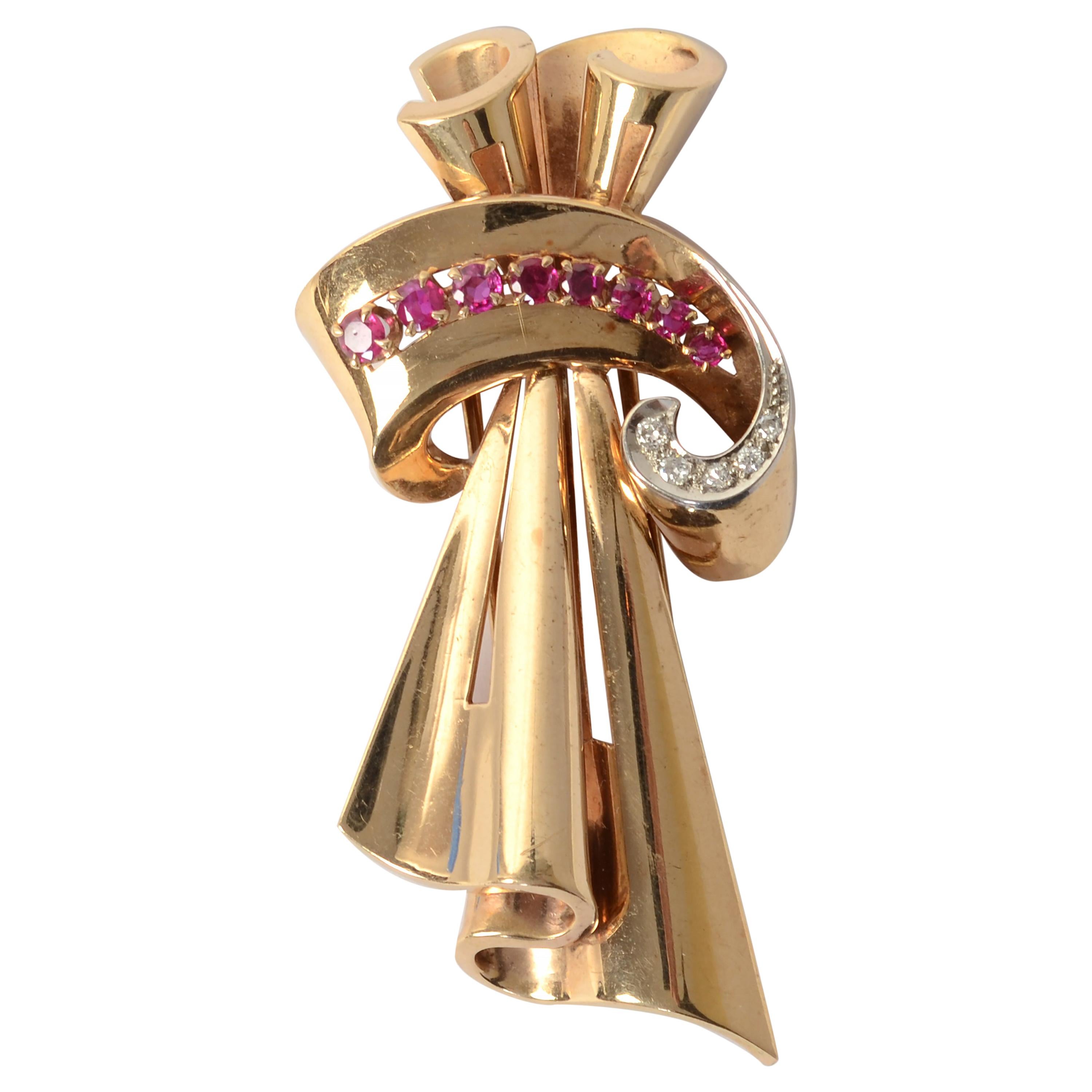 Tiffany & Co. Retro Brooch with Rubies and Diamonds