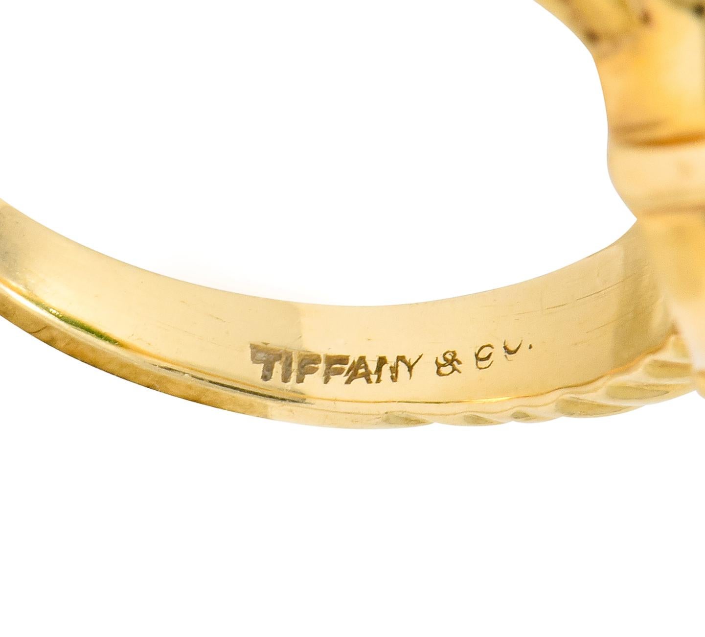 Tiffany & Co. Retro Carved Jade 14 Karat Gold Floral Ring 1