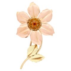 Tiffany & Co. Retro Citrine 14 Karat Two-Tone Gold Vintage Flower Brooch