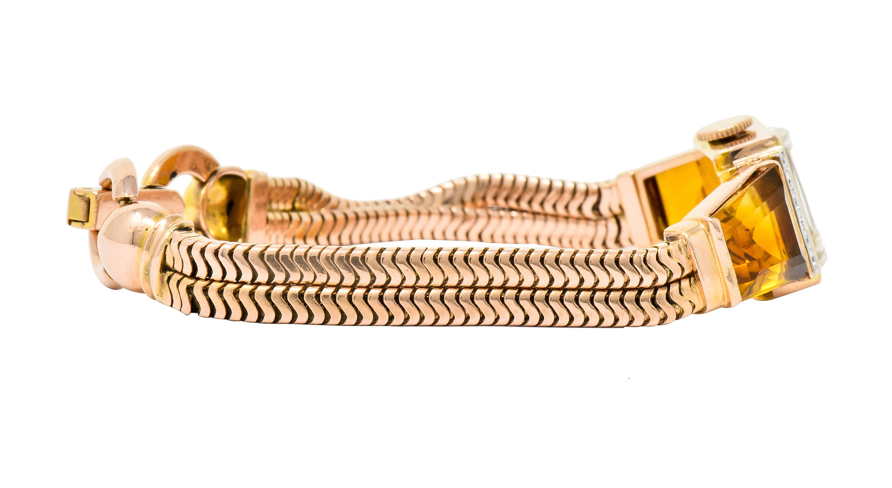 Tiffany & Co. Retro Citrine Diamond 14 Karat Rose Gold Watch Bracelet 5
