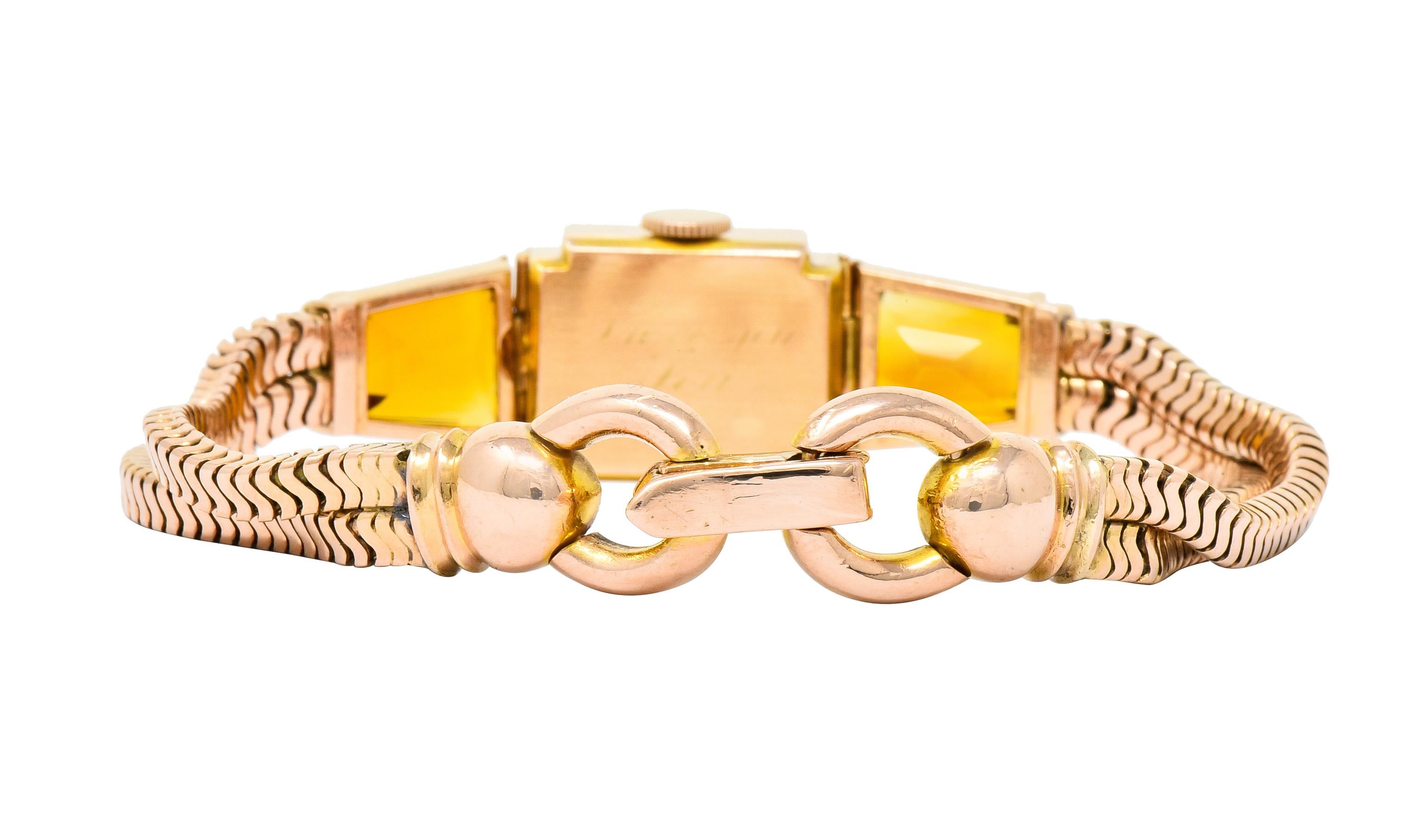 Tiffany & Co. Retro Citrine Diamond 14 Karat Rose Gold Watch Bracelet 6