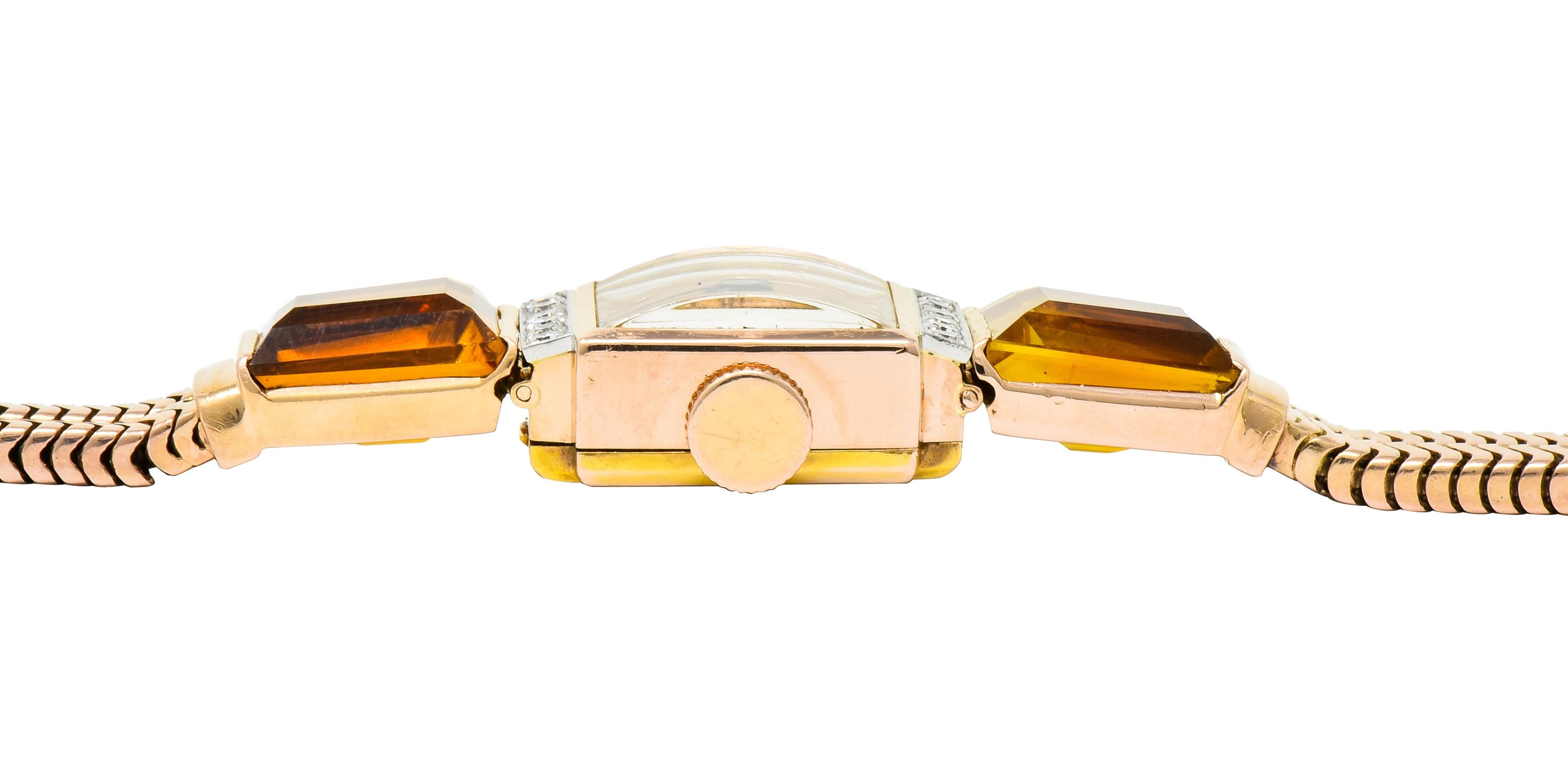 Tiffany & Co. Retro Citrine Diamond 14 Karat Rose Gold Watch Bracelet 1