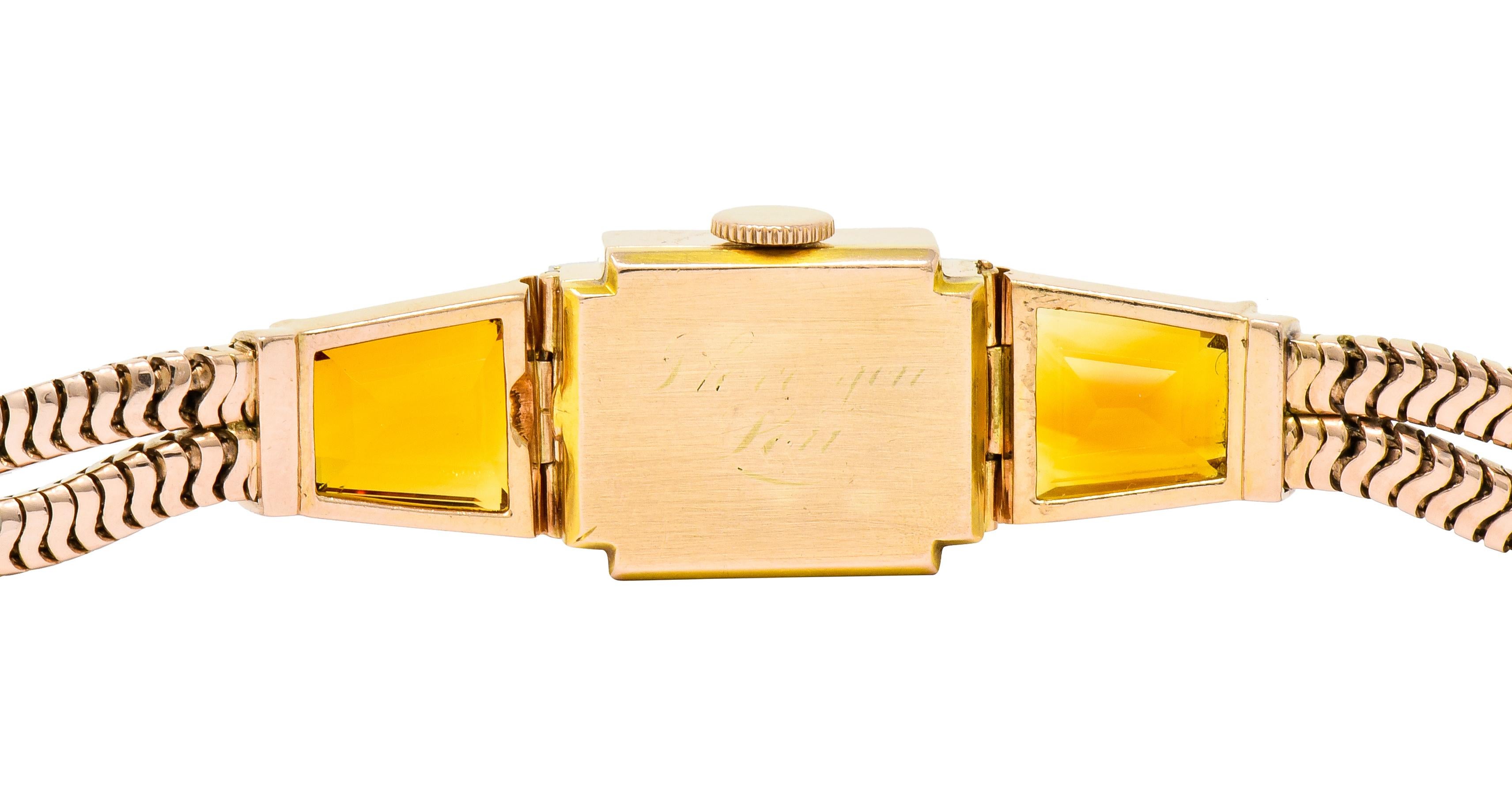 Tiffany & Co. Retro Citrine Diamond 14 Karat Rose Gold Watch Bracelet 2