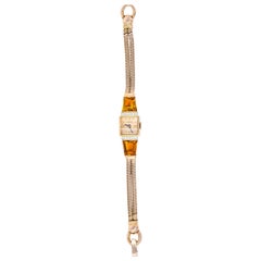 Tiffany & Co. Vintage Citrine Diamond 14 Karat Rose Gold Watch Bracelet