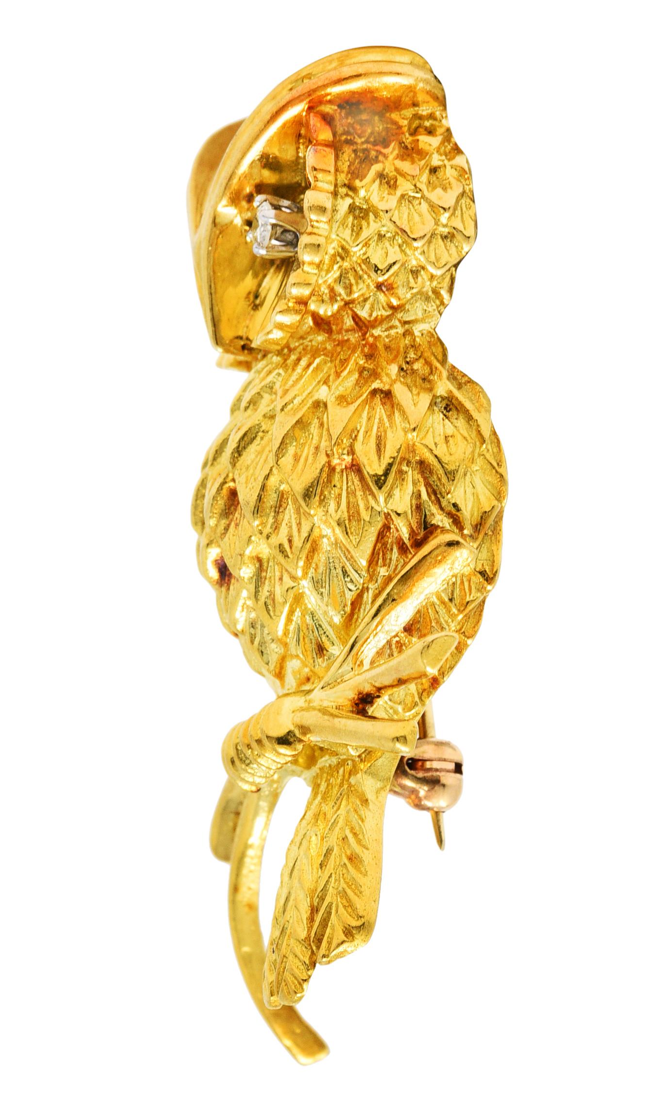 Tiffany & Co. Retro Diamant 18 Karat Gold Eule Brosche im Zustand „Hervorragend“ in Philadelphia, PA